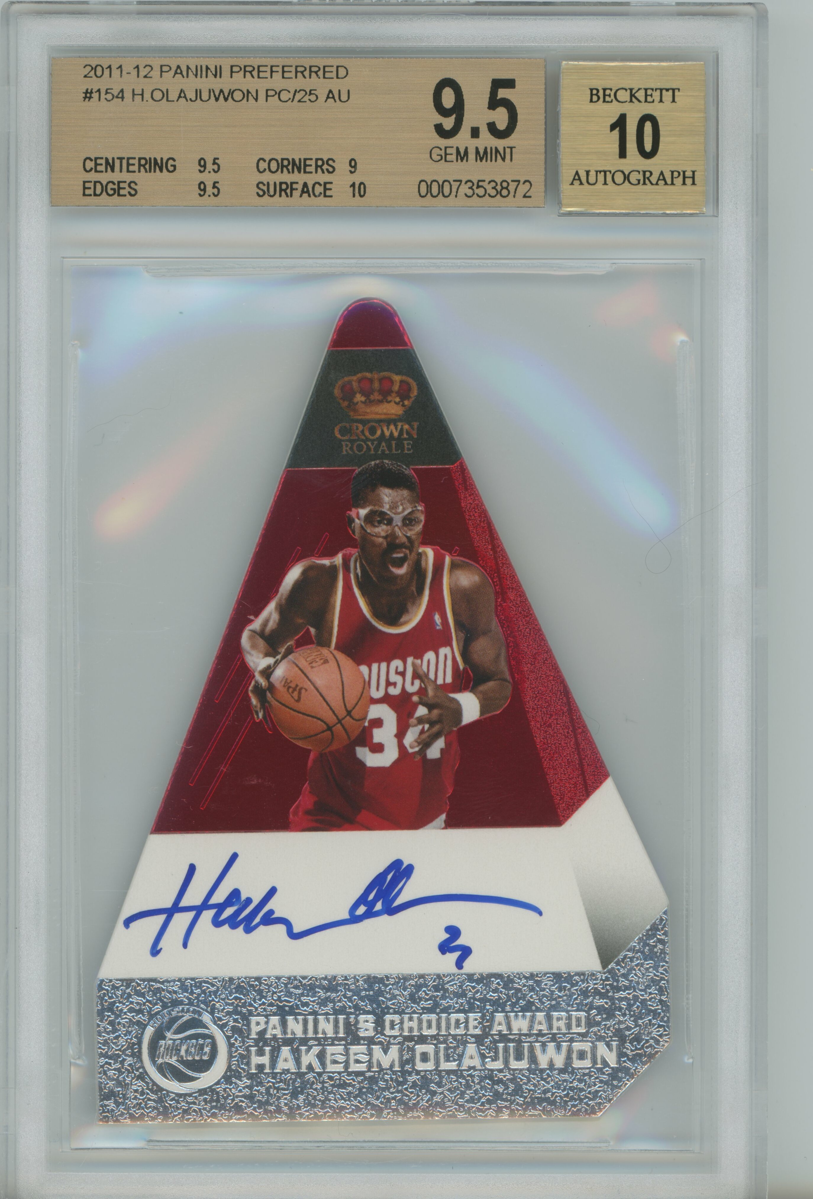 2011-12 Preferred Panini's Choice Auto Hakeem Olajuwon BGS 9.5