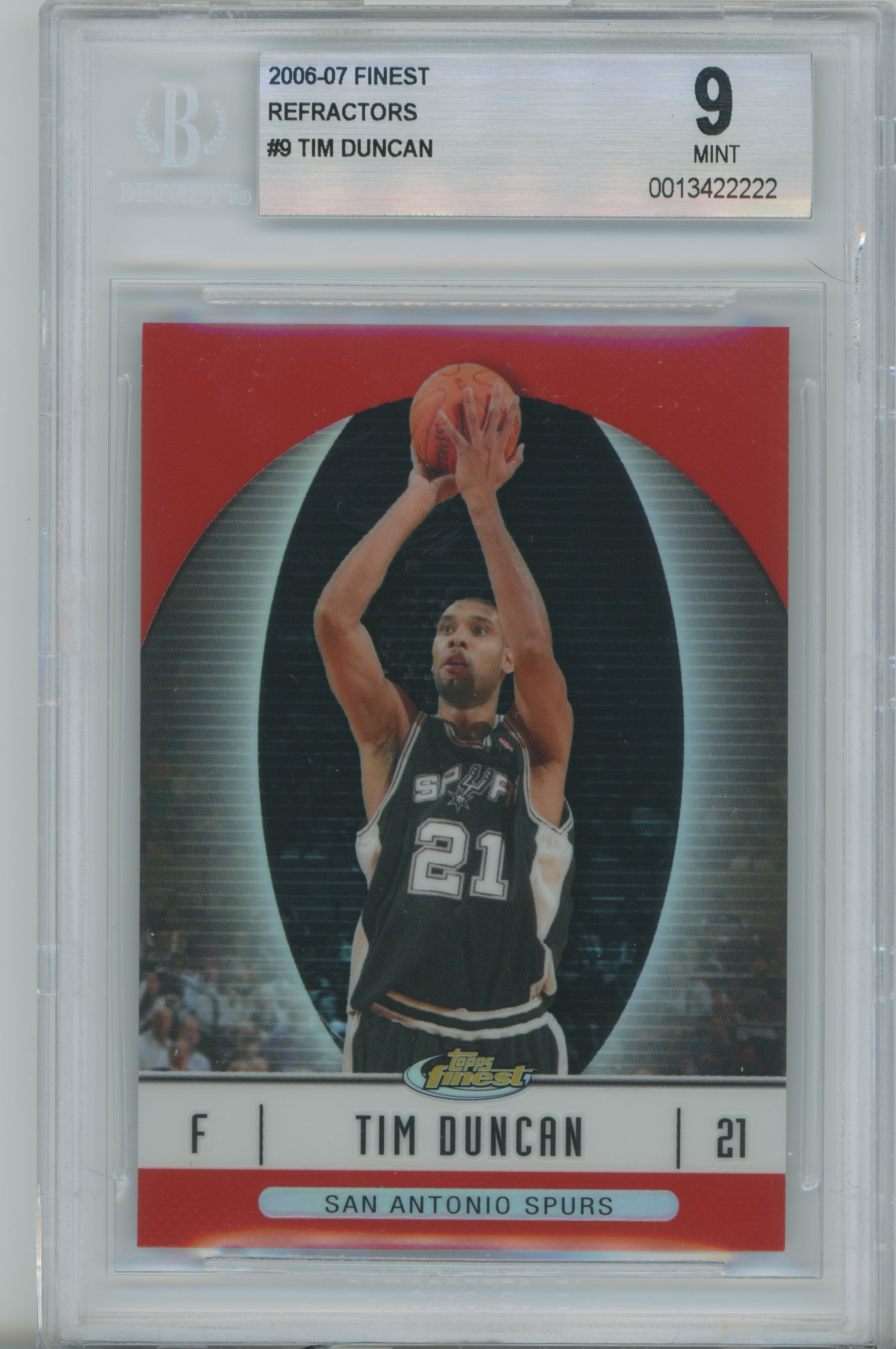 2006-07 Finest Refractor Tim Duncan BGS 9