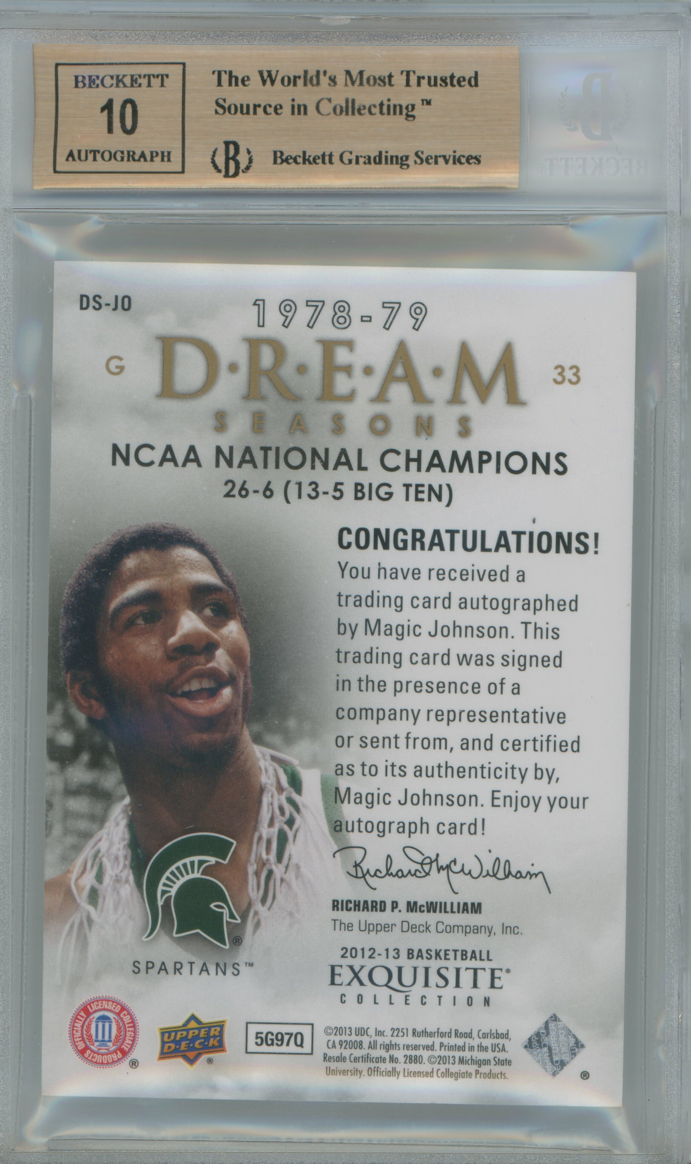 2012-13 Exquisite Collection Dream Seasons Gold Spectrum 1/1 Auto Magic Johnson BGS 9.5