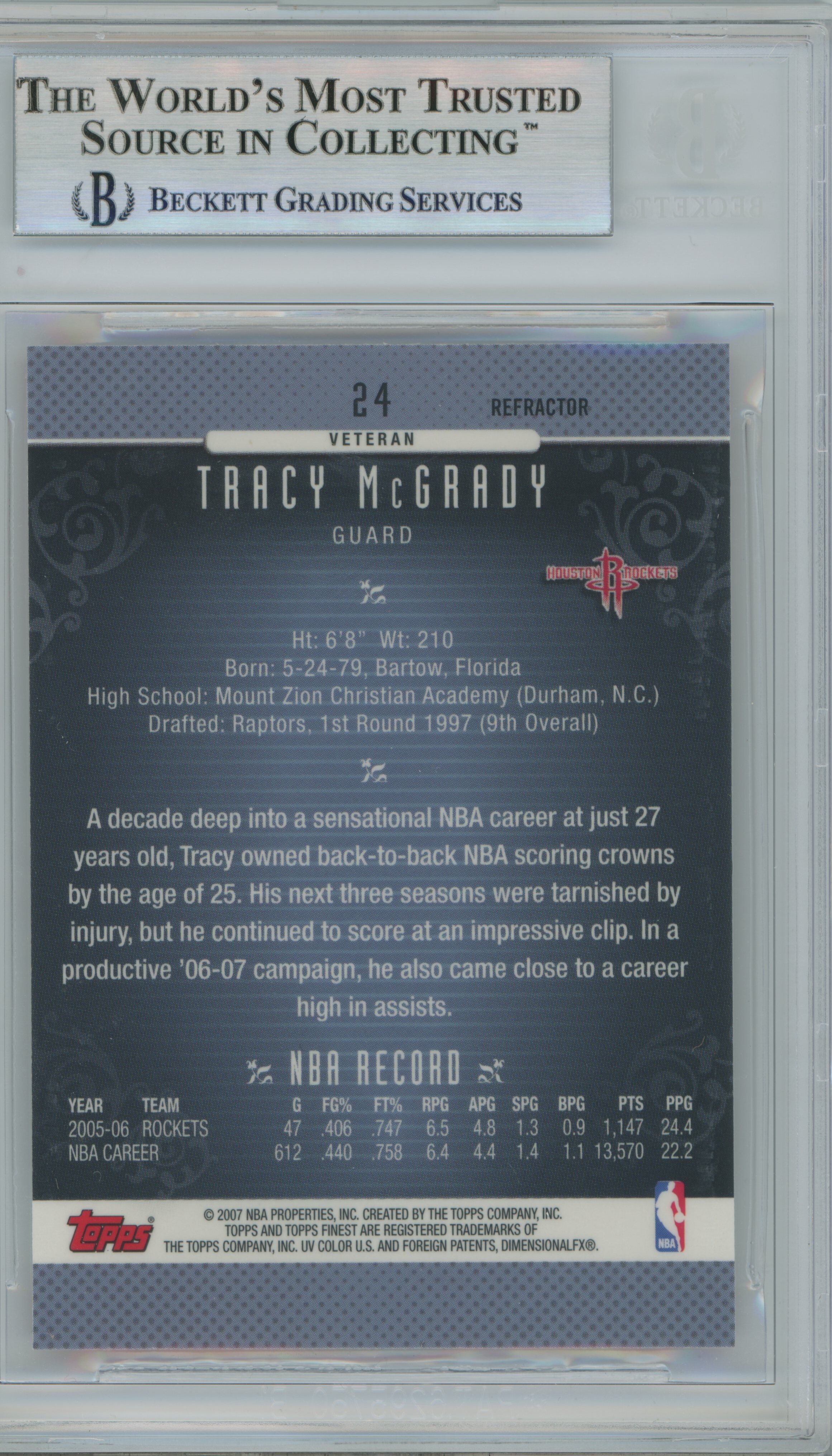 2006-07 Finest Refractor Tracy McGrady BGS 9