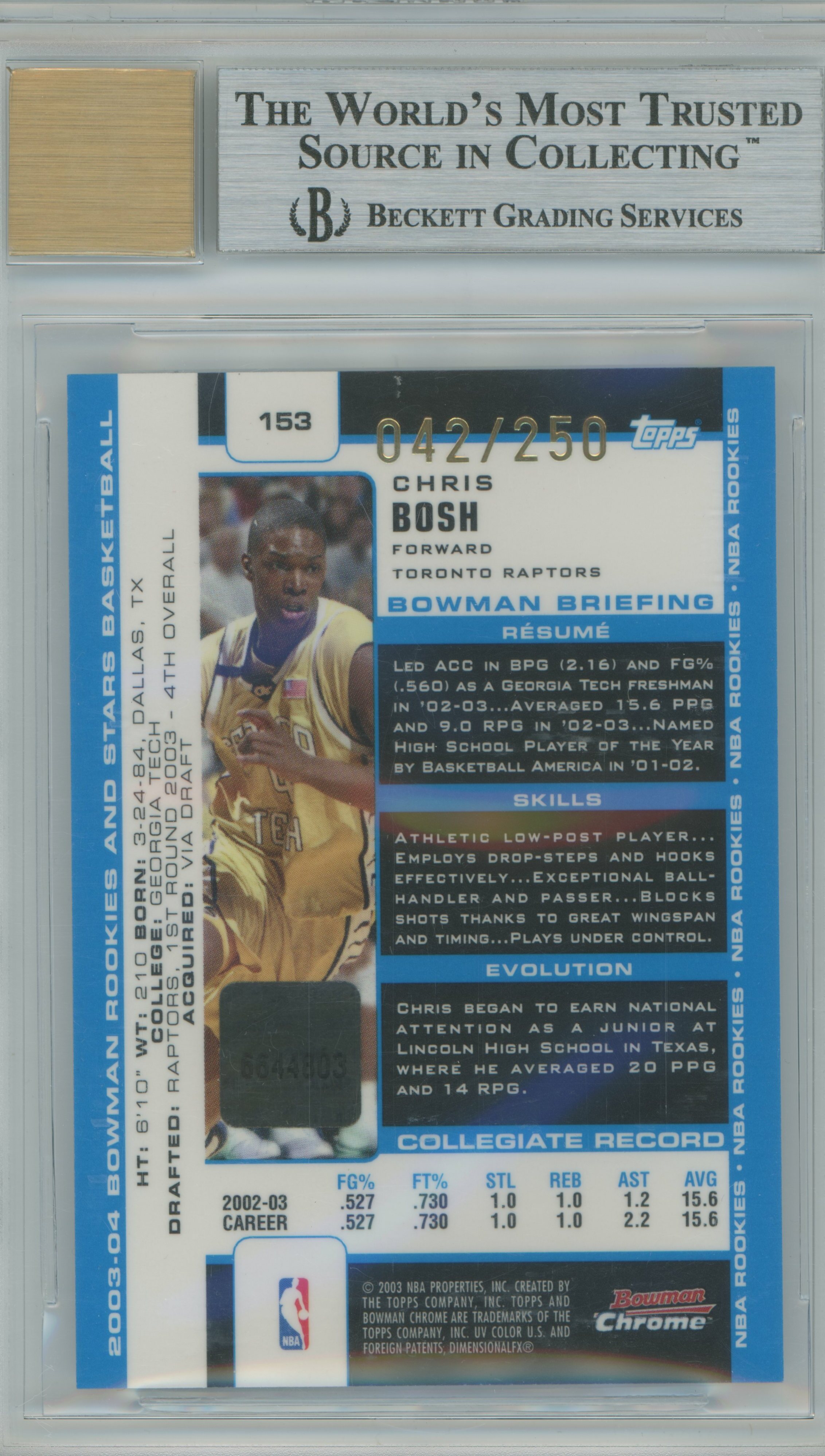 2003-04 Bowman Chrome Auto RC Chris Bosh BGS 9