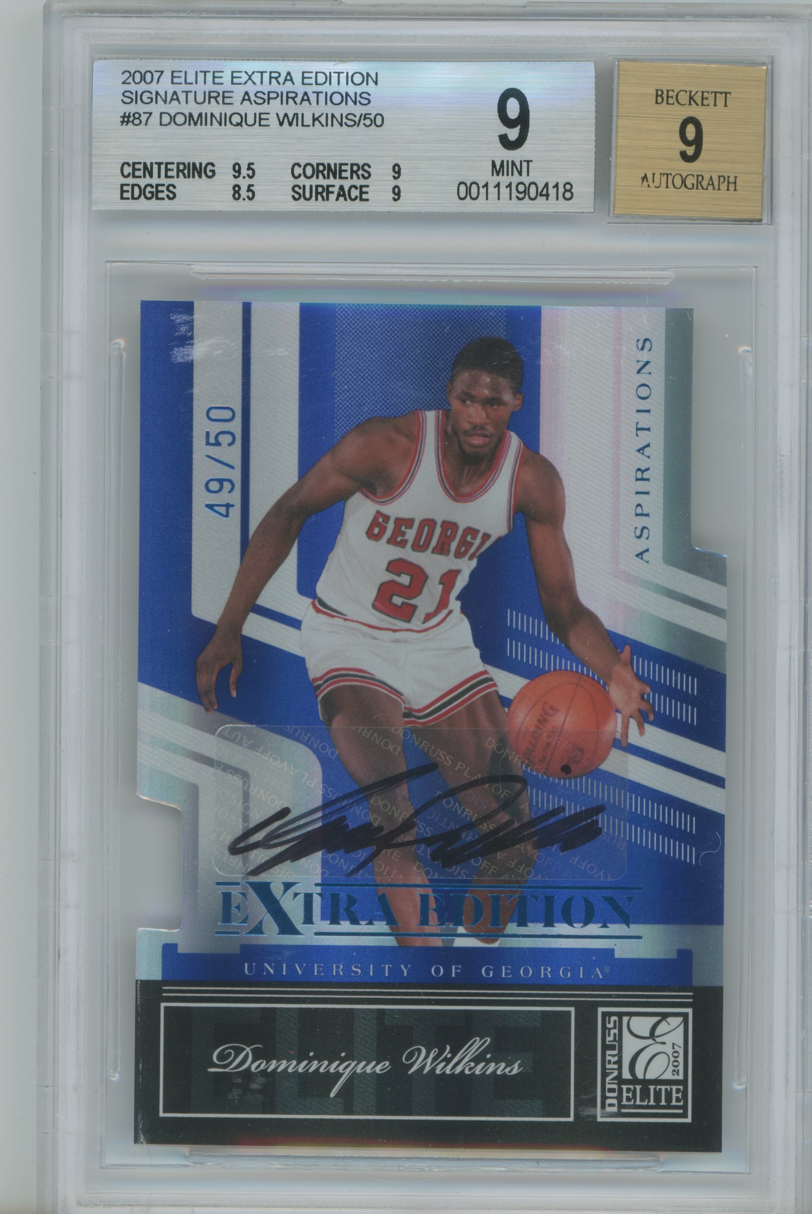 2007-08 Elite Extra Edition Aspirations Auto Dominique Wilkins BGS 9