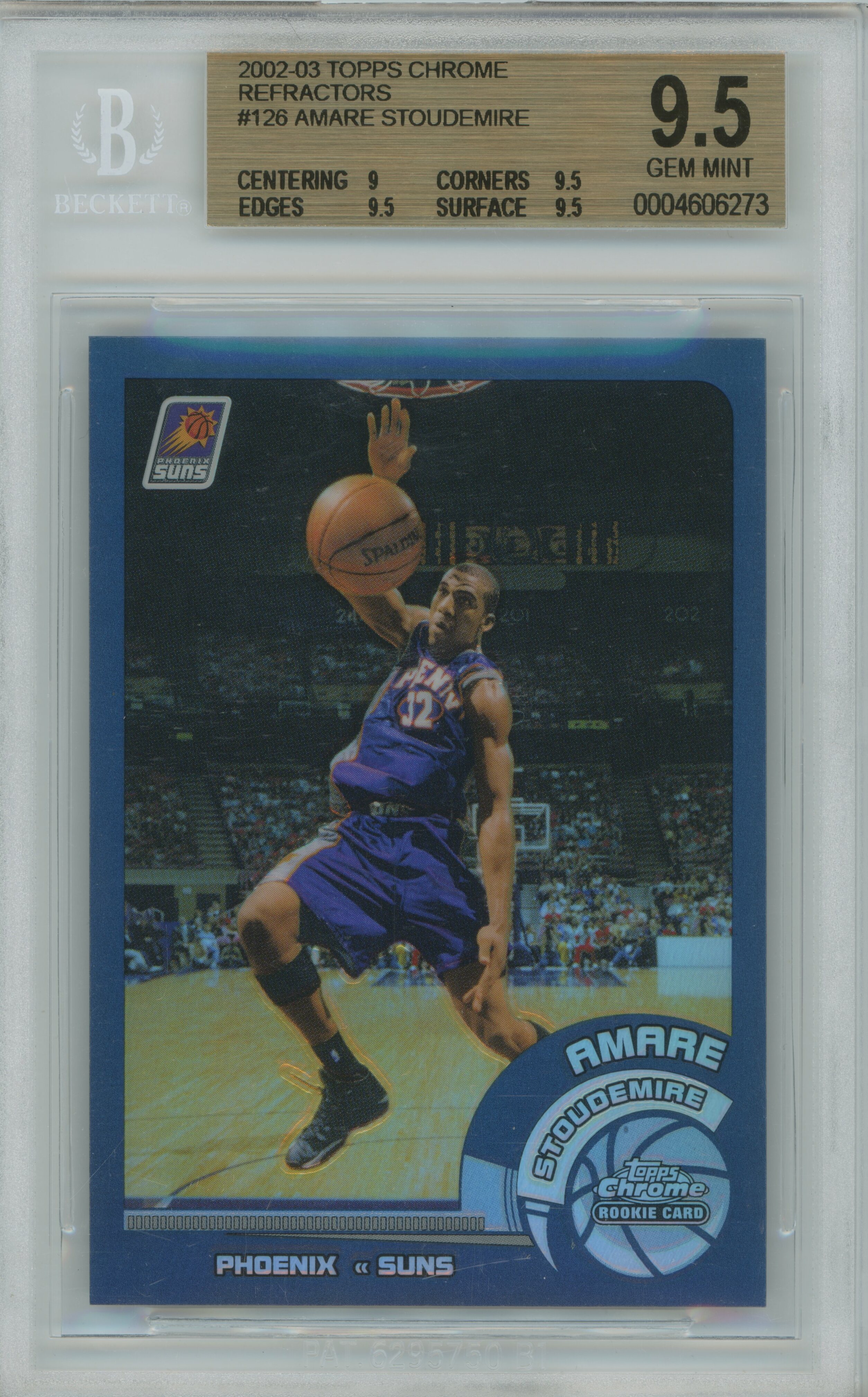 2002-03 Topps Chrome Refractor RC Amare Stoudemire BGS 9.5