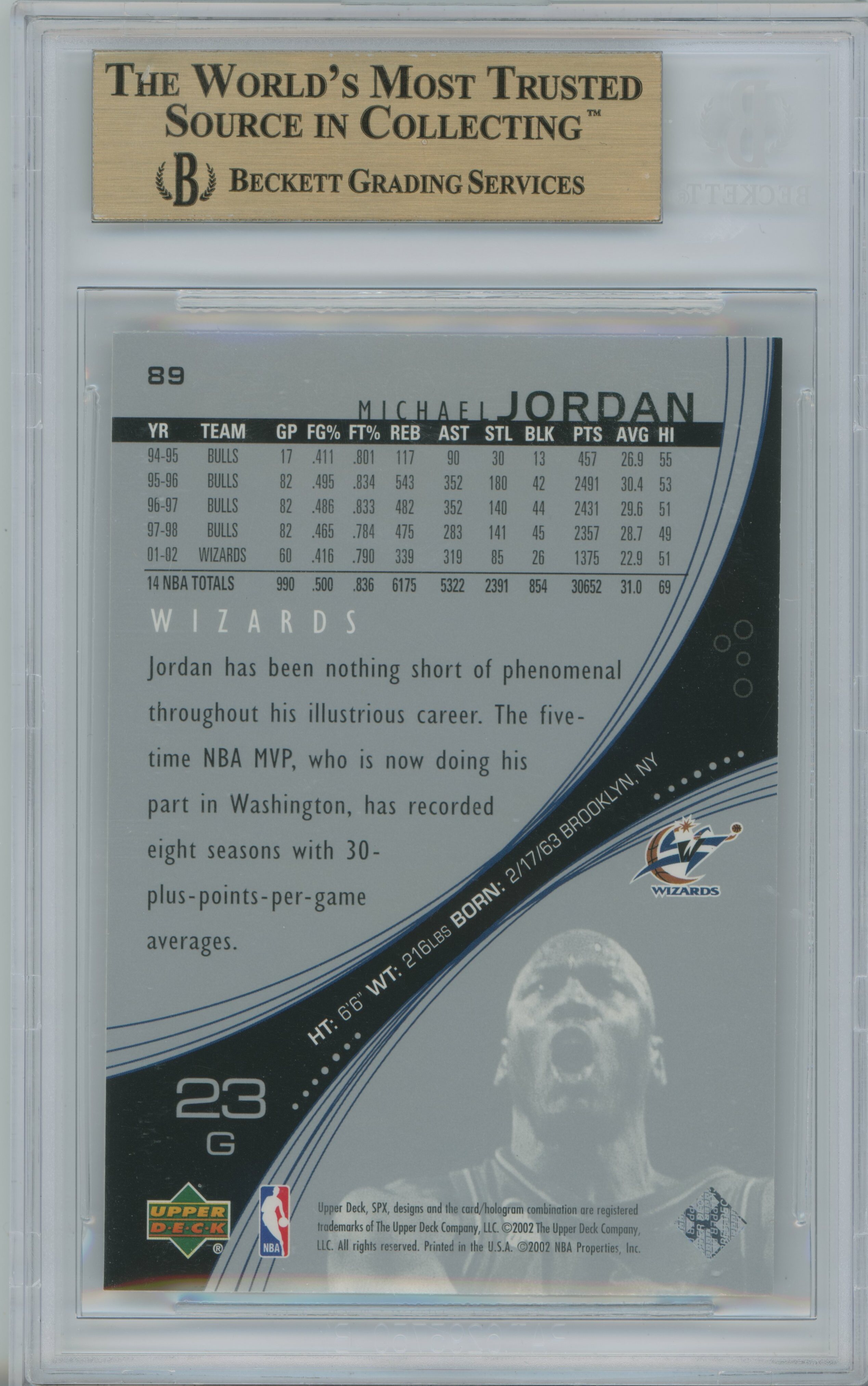 2002-03 SPx Michael Jordan BGS 9.5