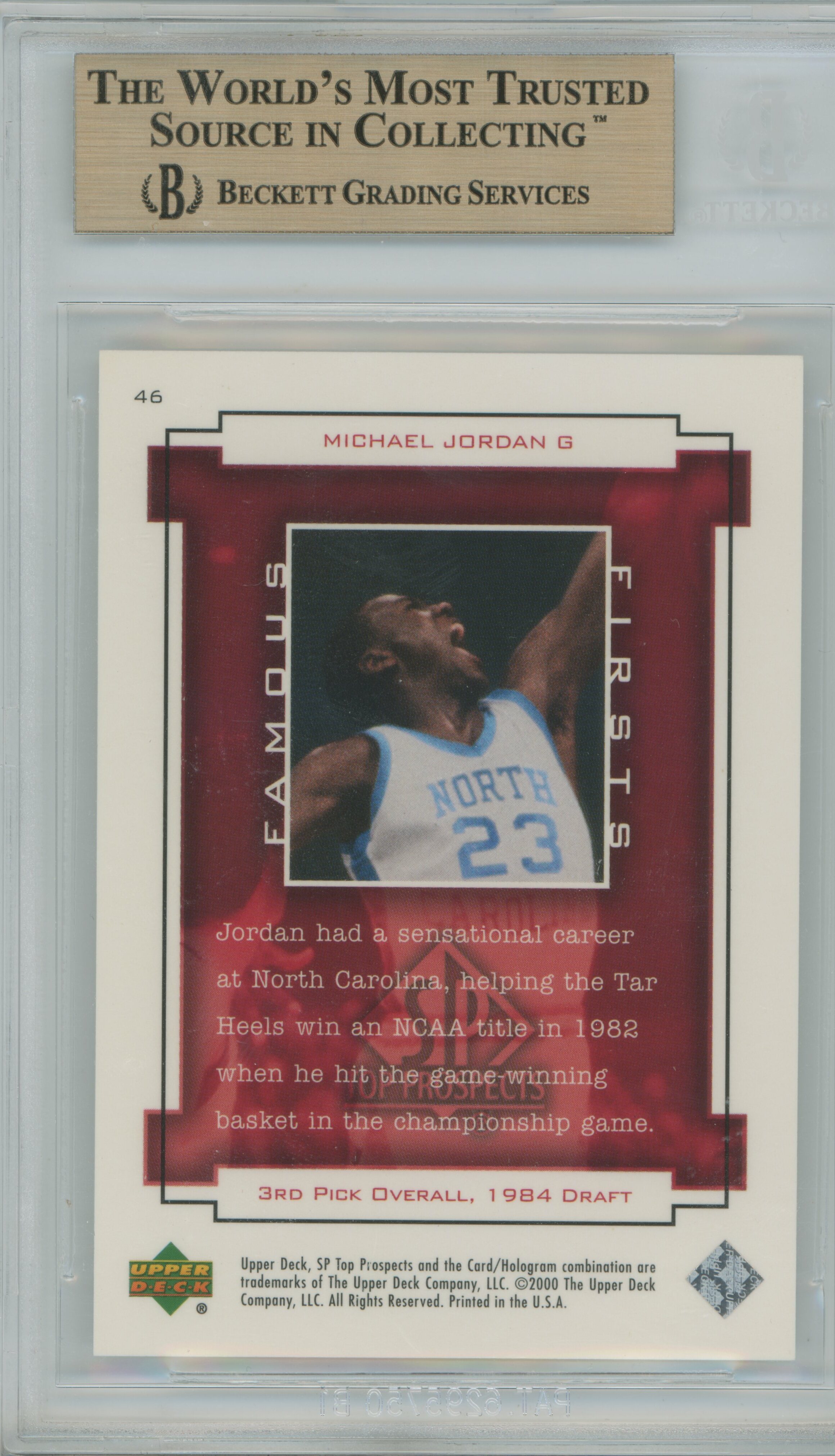 2000-01 SP Top Prospects Famous Firsts Michael Jordan BGS 9.5