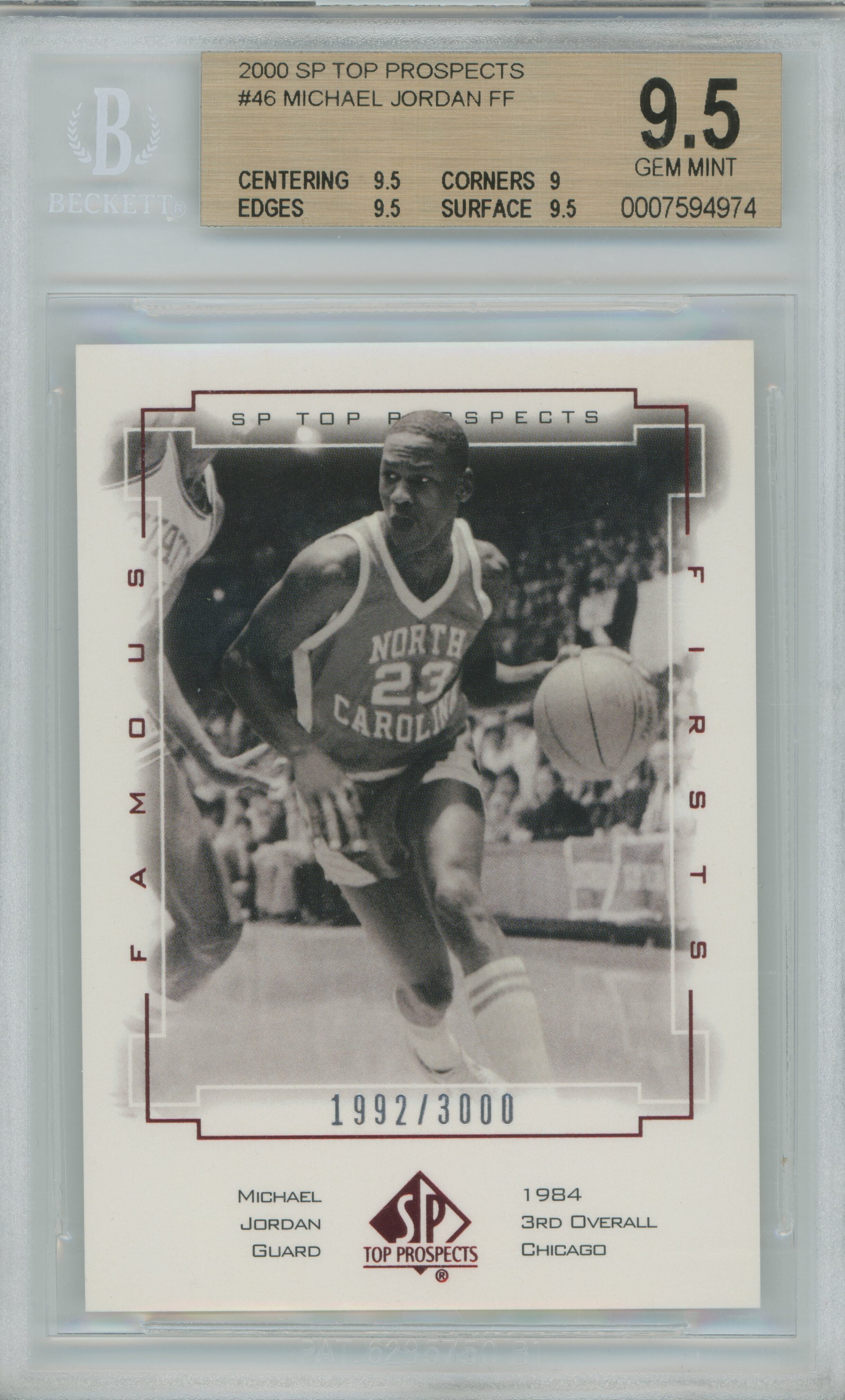 2000-01 SP Top Prospects Famous Firsts Michael Jordan BGS 9.5