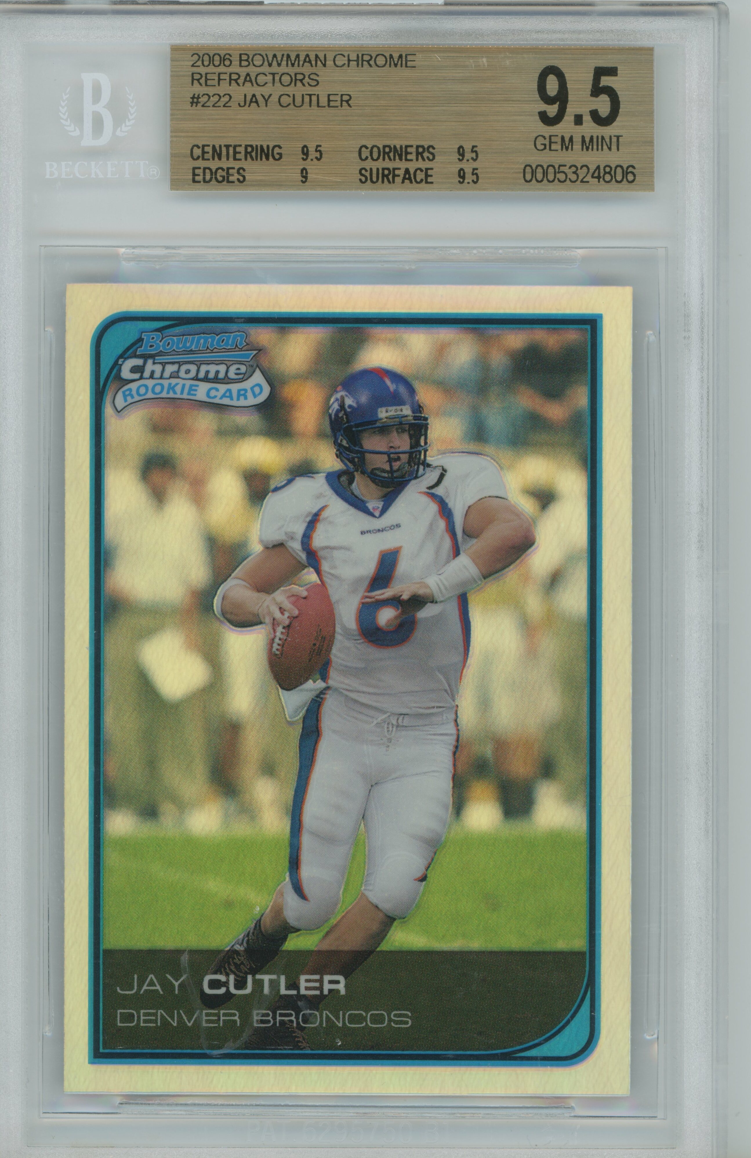 2006 Bowman Chrome Refractor Jay Cutler Rookie BGS 9.5