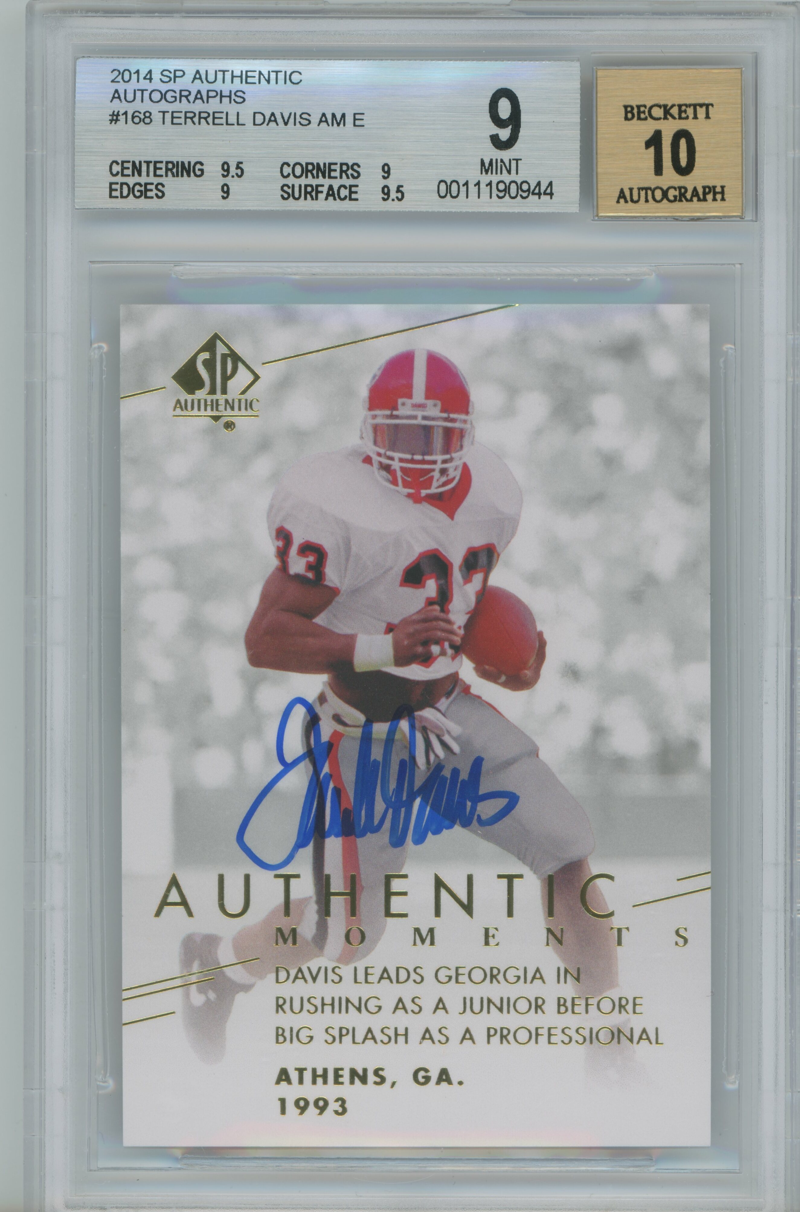 2014 SP Authentic Authentic Moments Terrell Davis Auto BGS 9