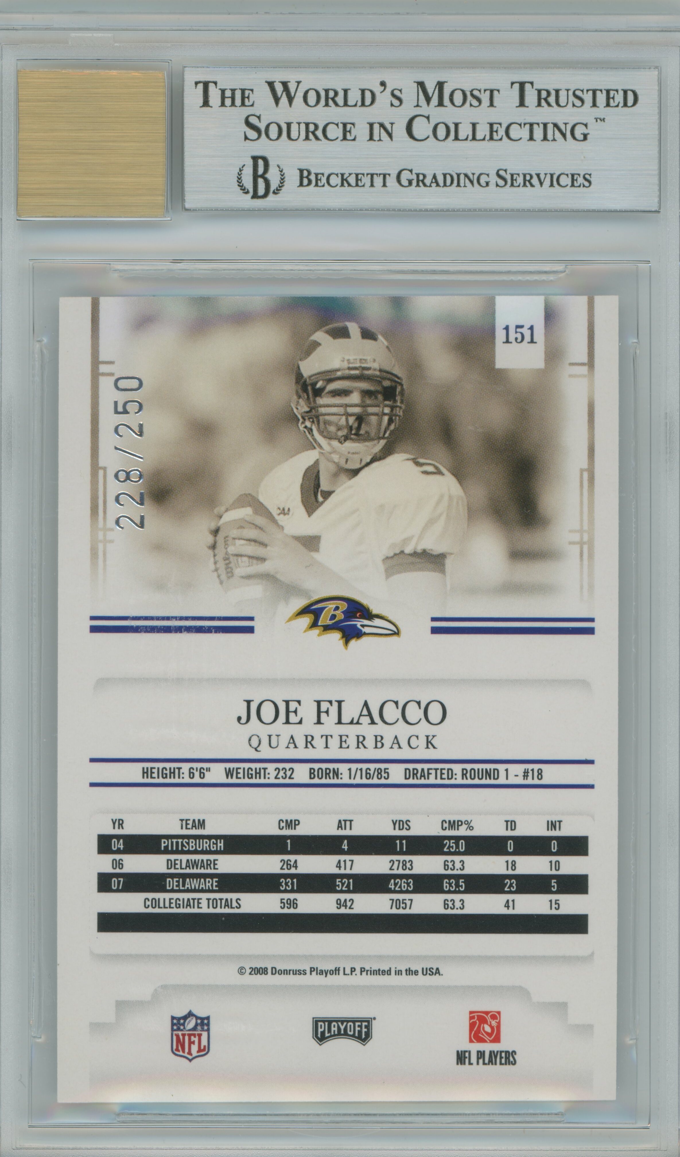 2008 Prestige Draft Picks Rights Auto Joe Flacco BGS 9