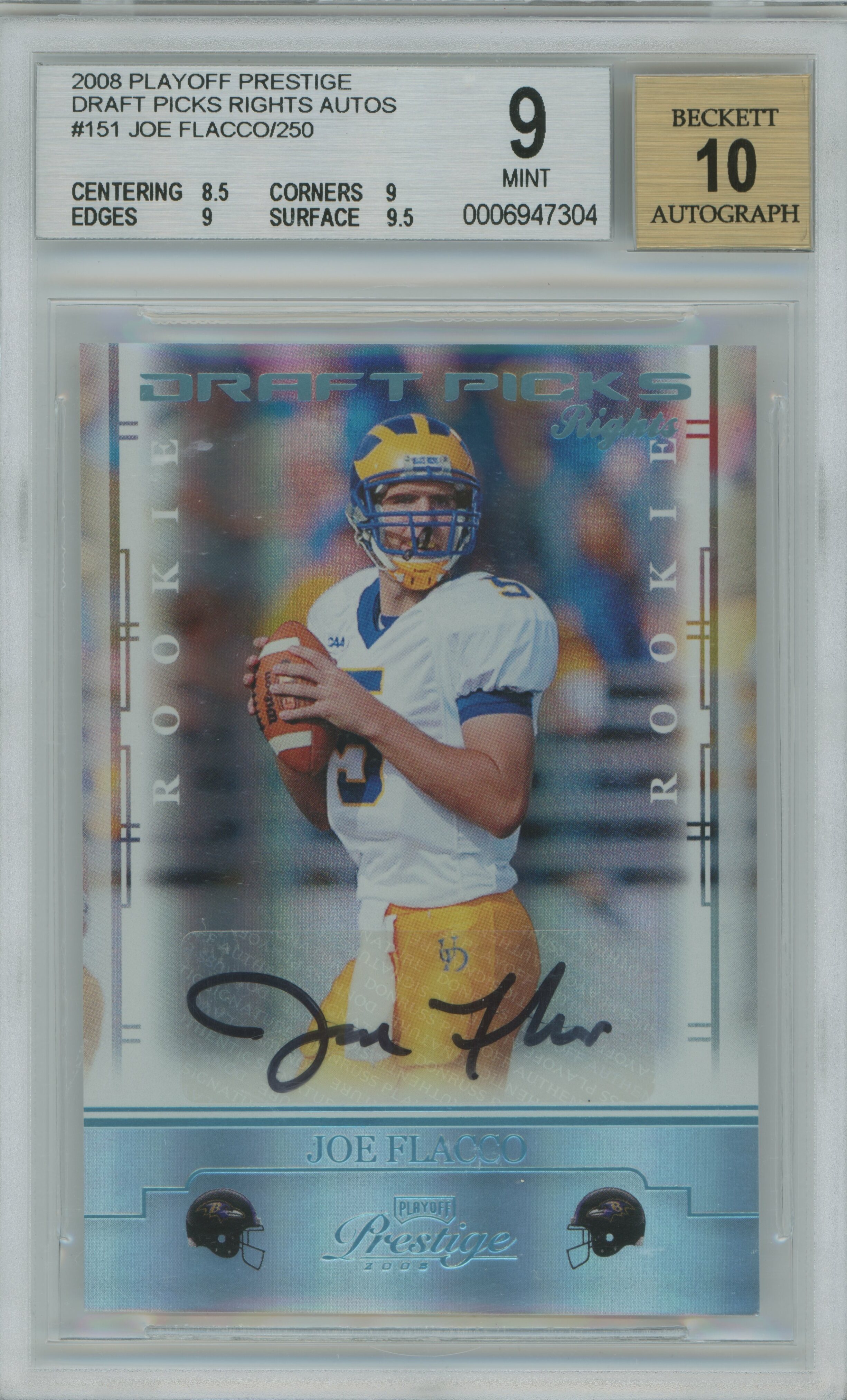 2008 Prestige Draft Picks Rights Auto Joe Flacco BGS 9