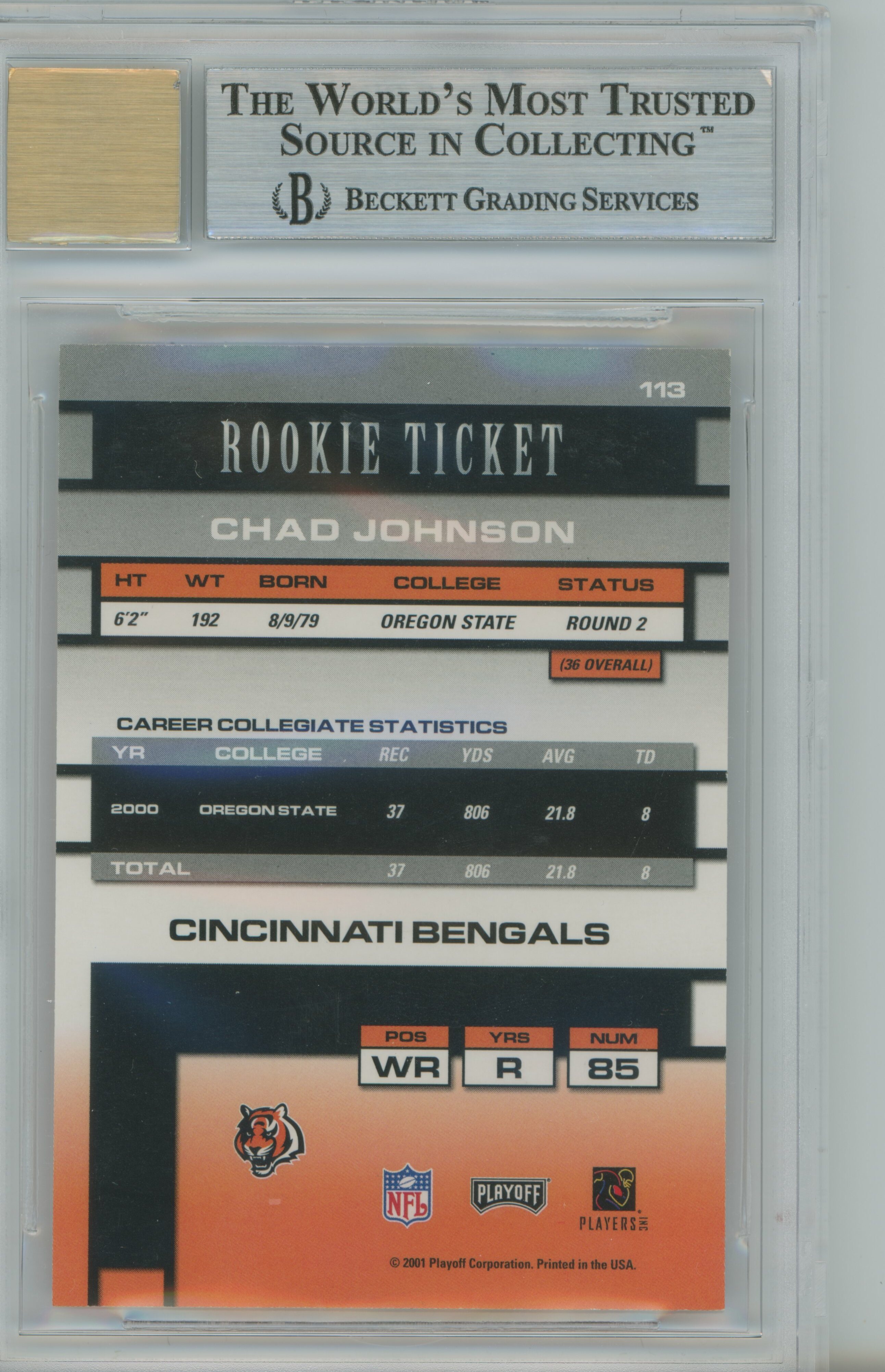 2001 Contenders Auto RC Chad Johnson BGS 8.5