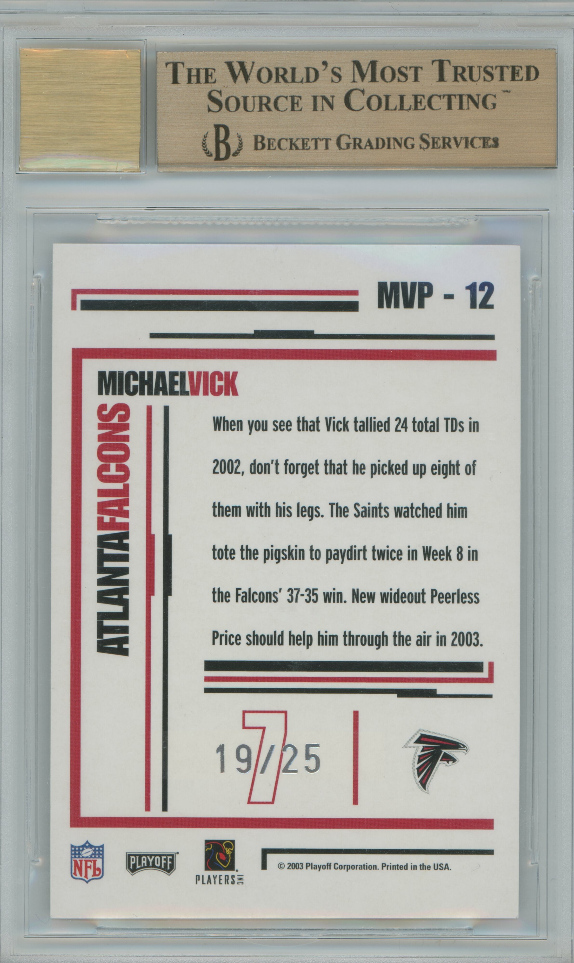 2003 Contenders MVP Contenders Auto Michael Vick BGS 9.5