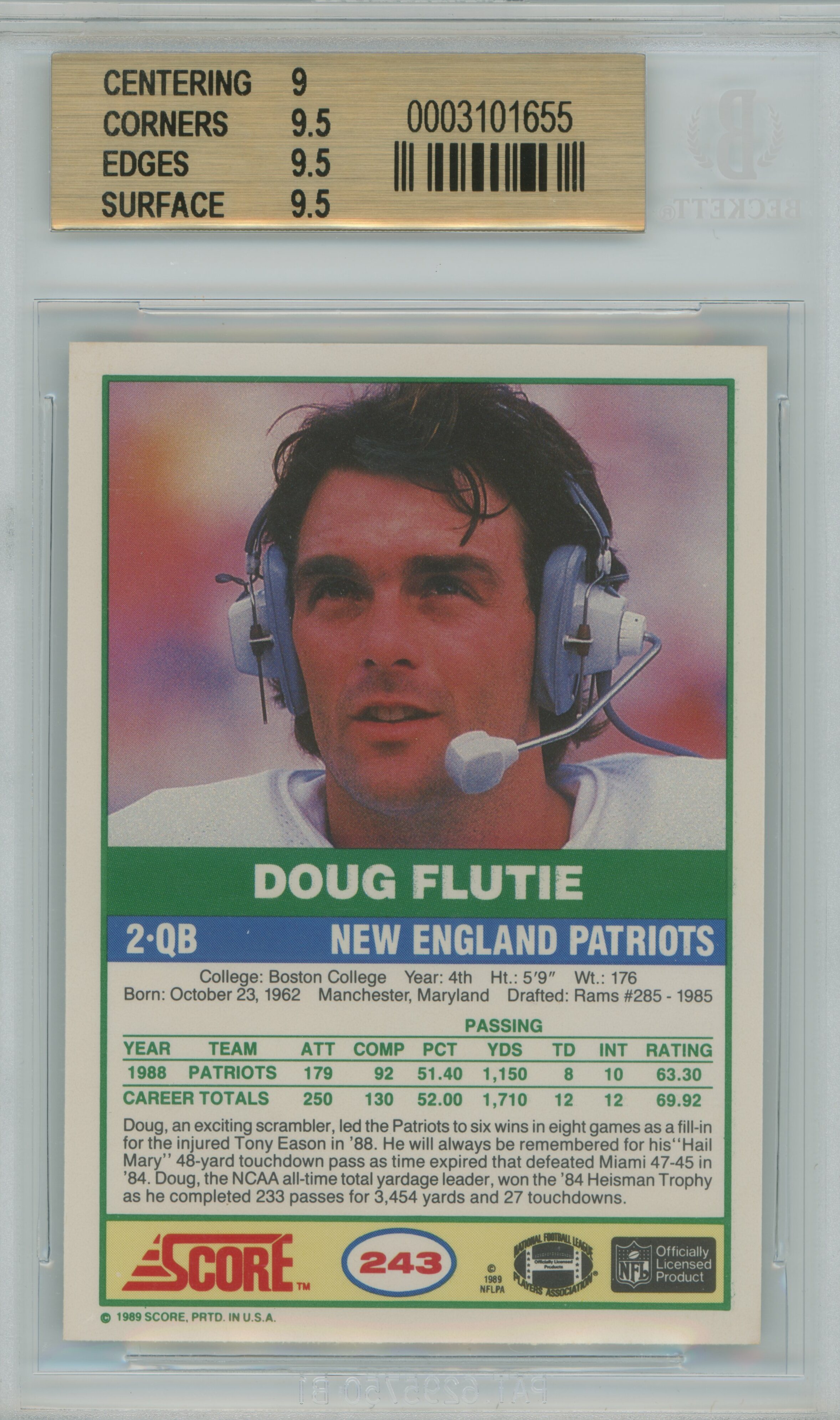 1989 Score Doug Flutie BGS 9.5