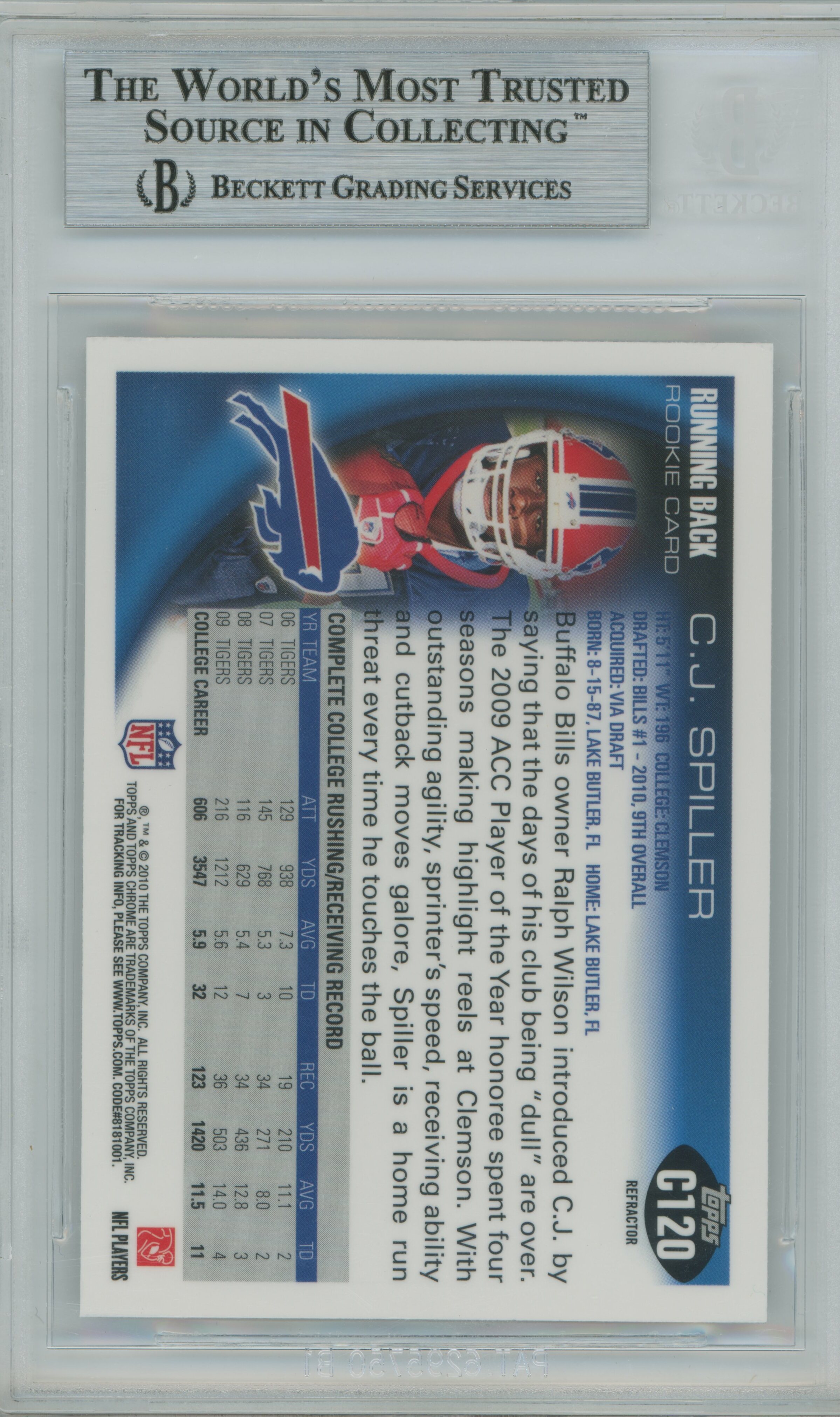 2010 Topps Chrome Refractor C.J. Spiller BGS 9