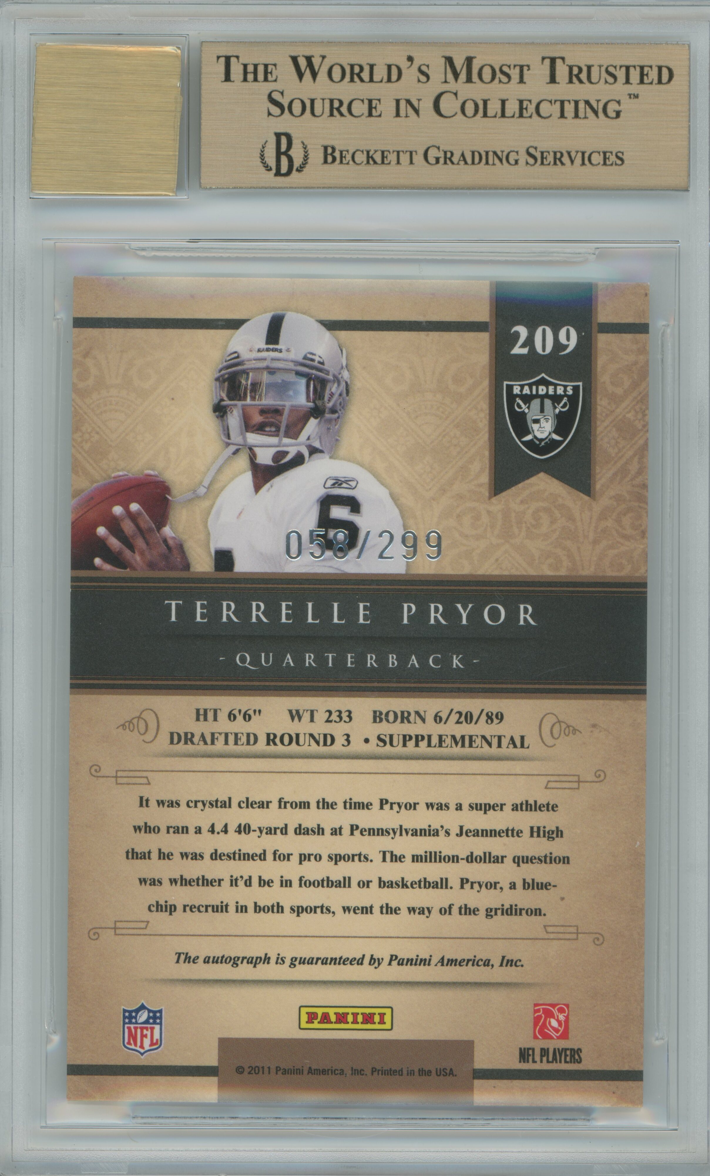 2011 Gold Standard Silver Auto Terrelle Pryor BGS 9.5