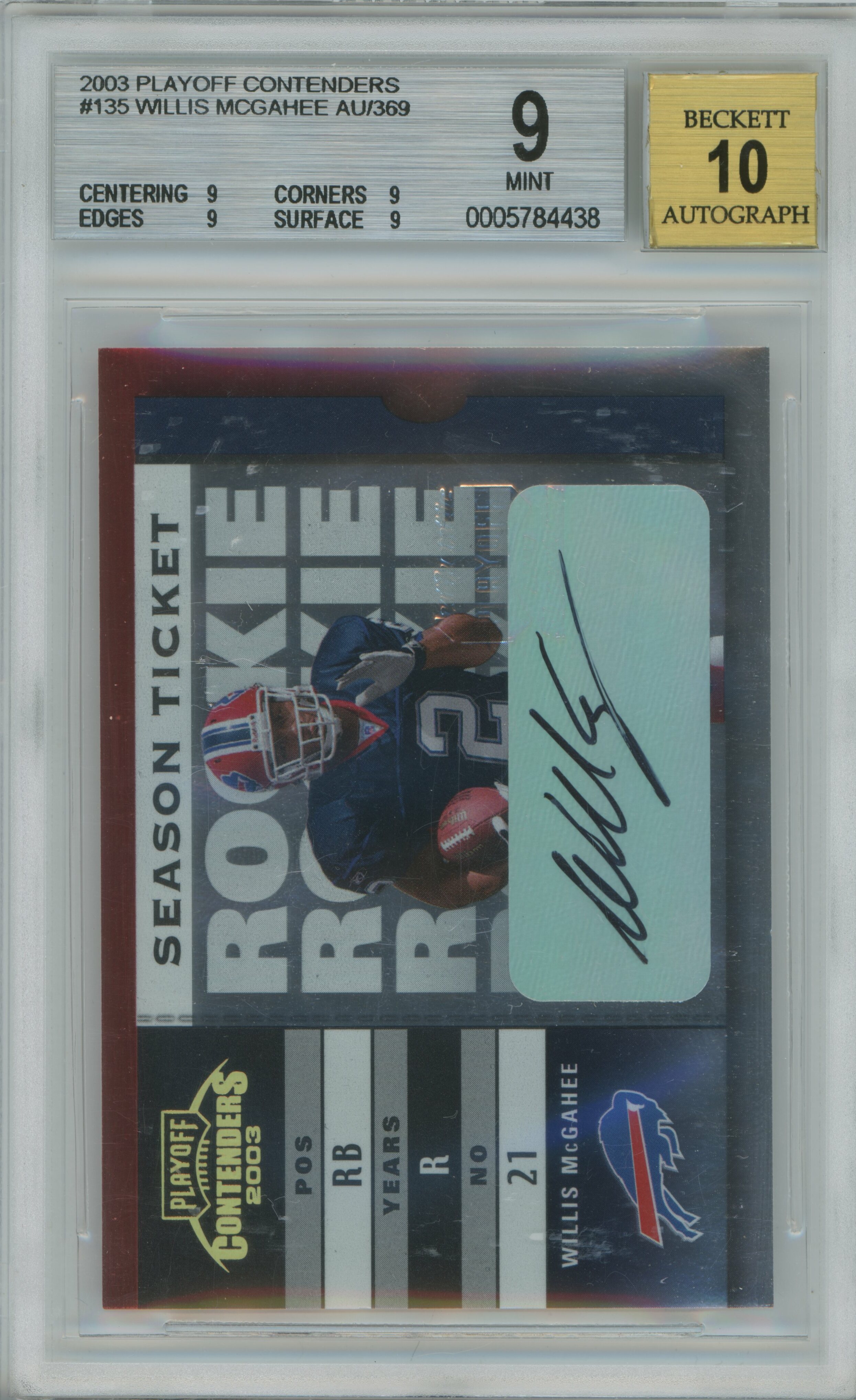 2003 Contenders Auto RC Willis McGahee BGS 9