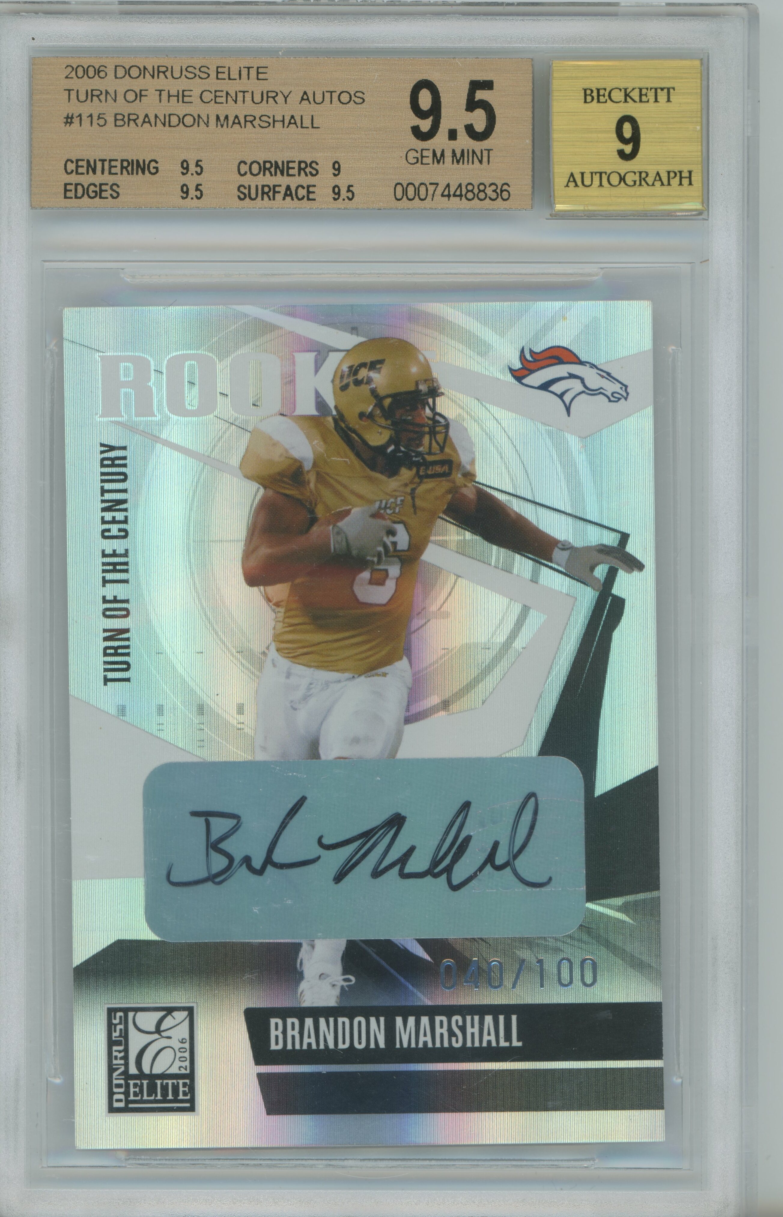 2006 Elite Turn of the Century Auto RC Brandon Marshall BGS 9.5