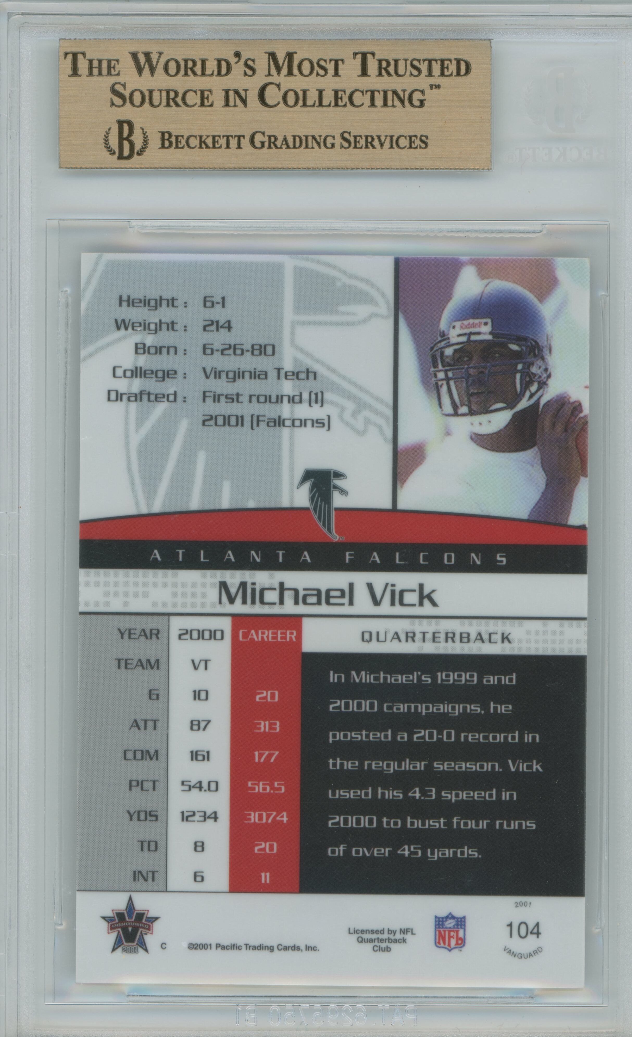 2001 Vanguard Premiere Date RC Michael Vick BGS 9.5