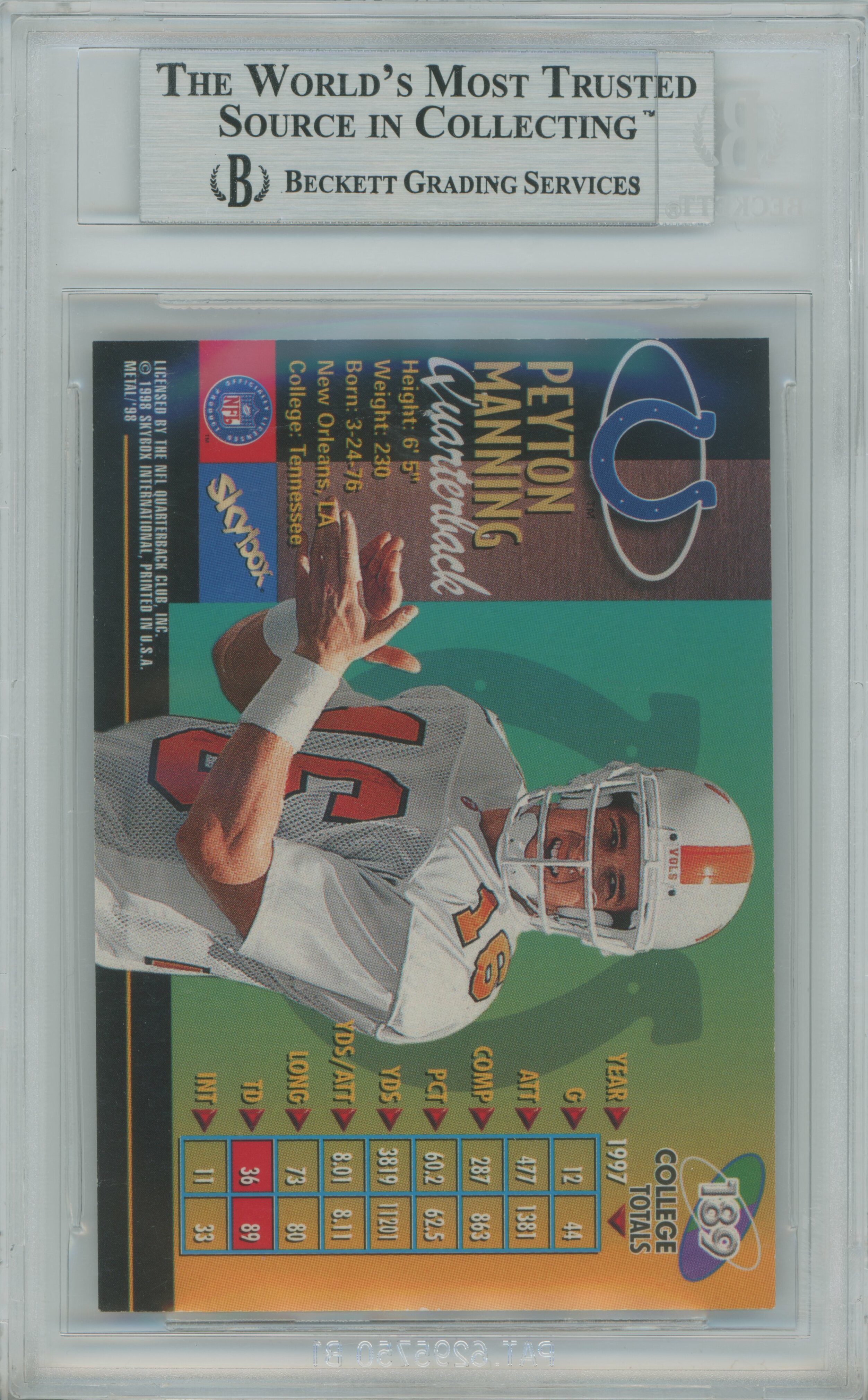 1998 Metal Universe Peyton Manning BGS 9