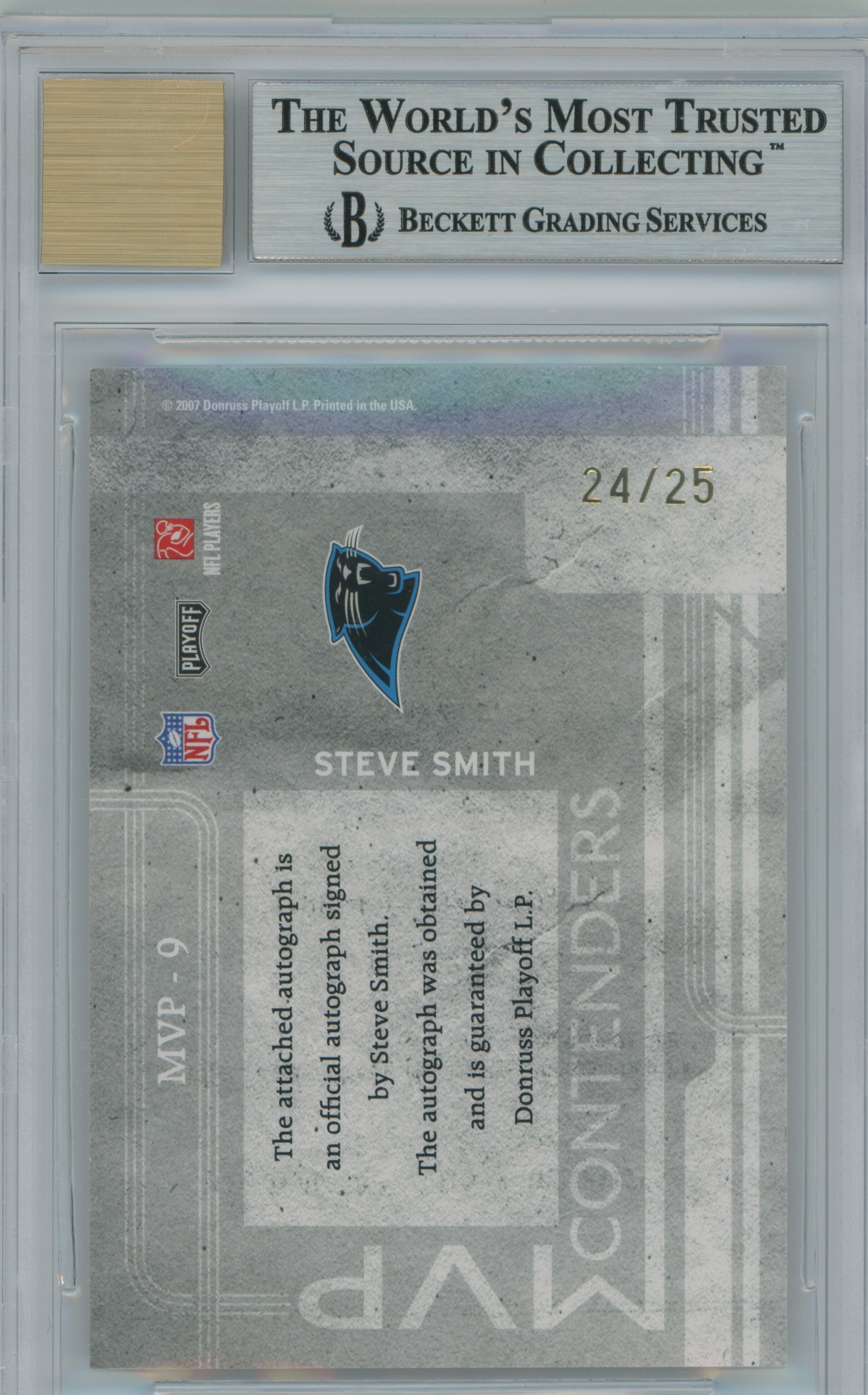 2007 Playoff Contenders MVP Contenders Auto Steve Smith Sr. BGS 9