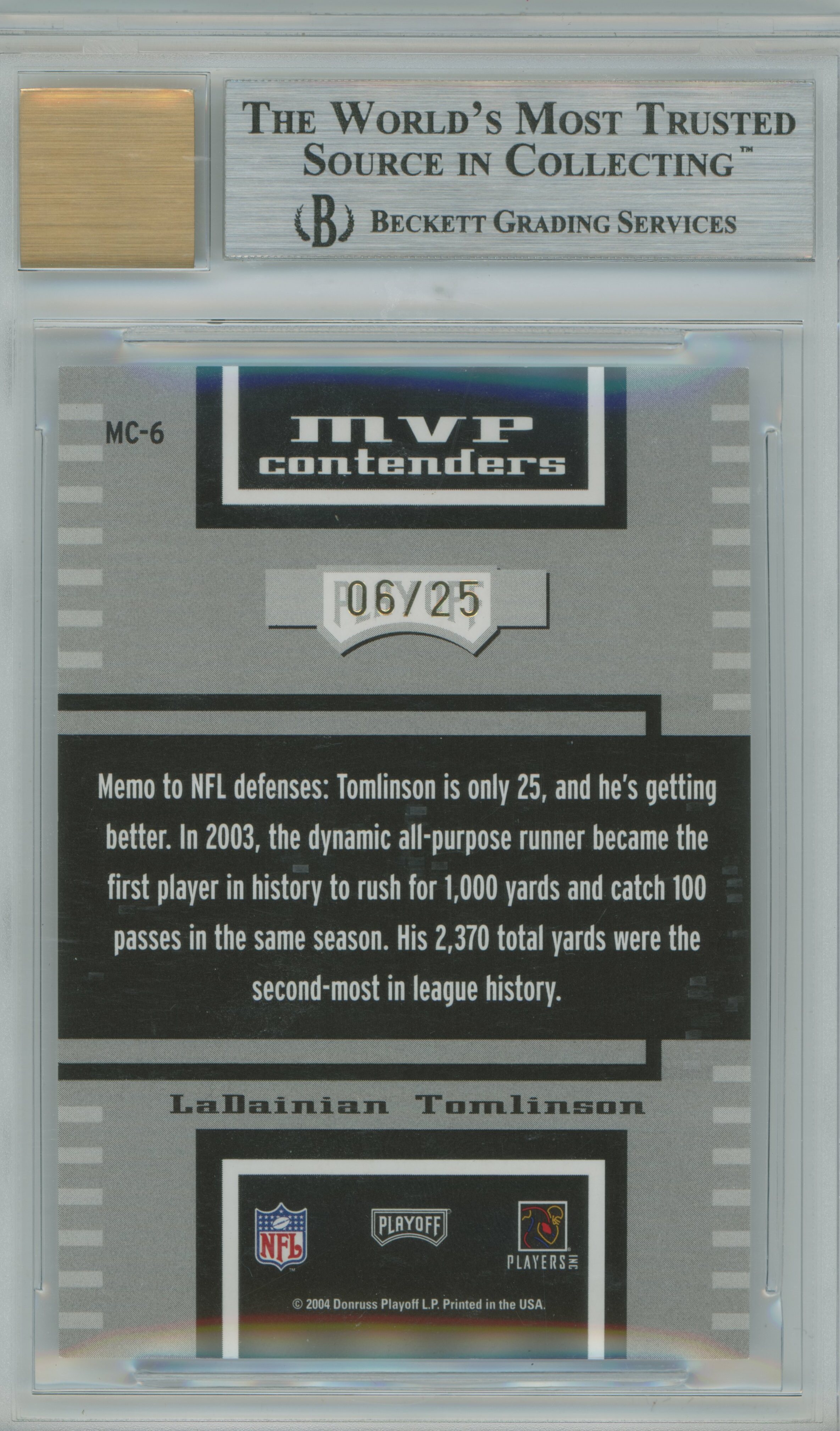 2004 Contenders MVP Contenders Auto LaDainian Tomlinson BGS 9