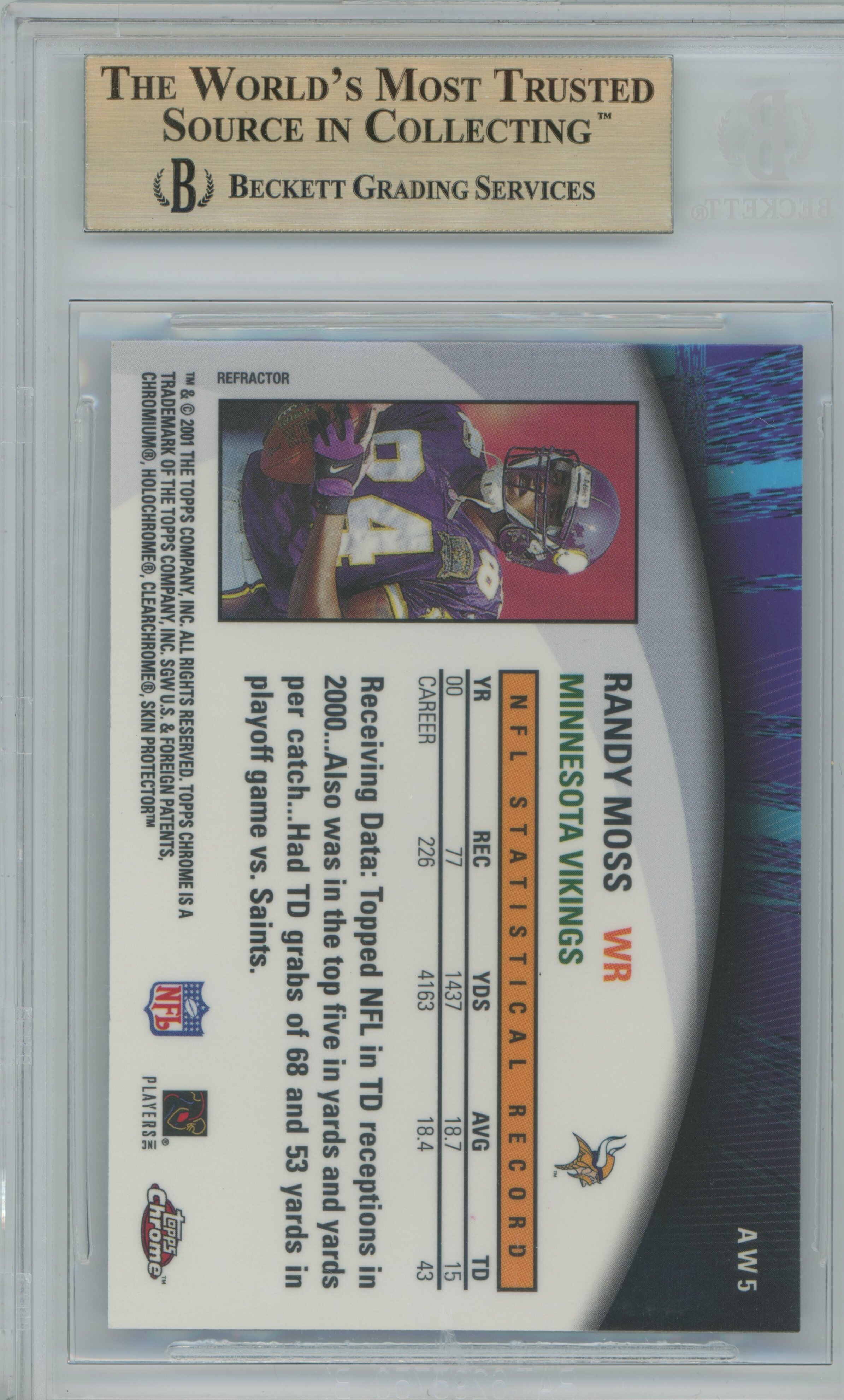 2001 Topps Chrome Own the Game Refractor Randy Moss BGS 9.5