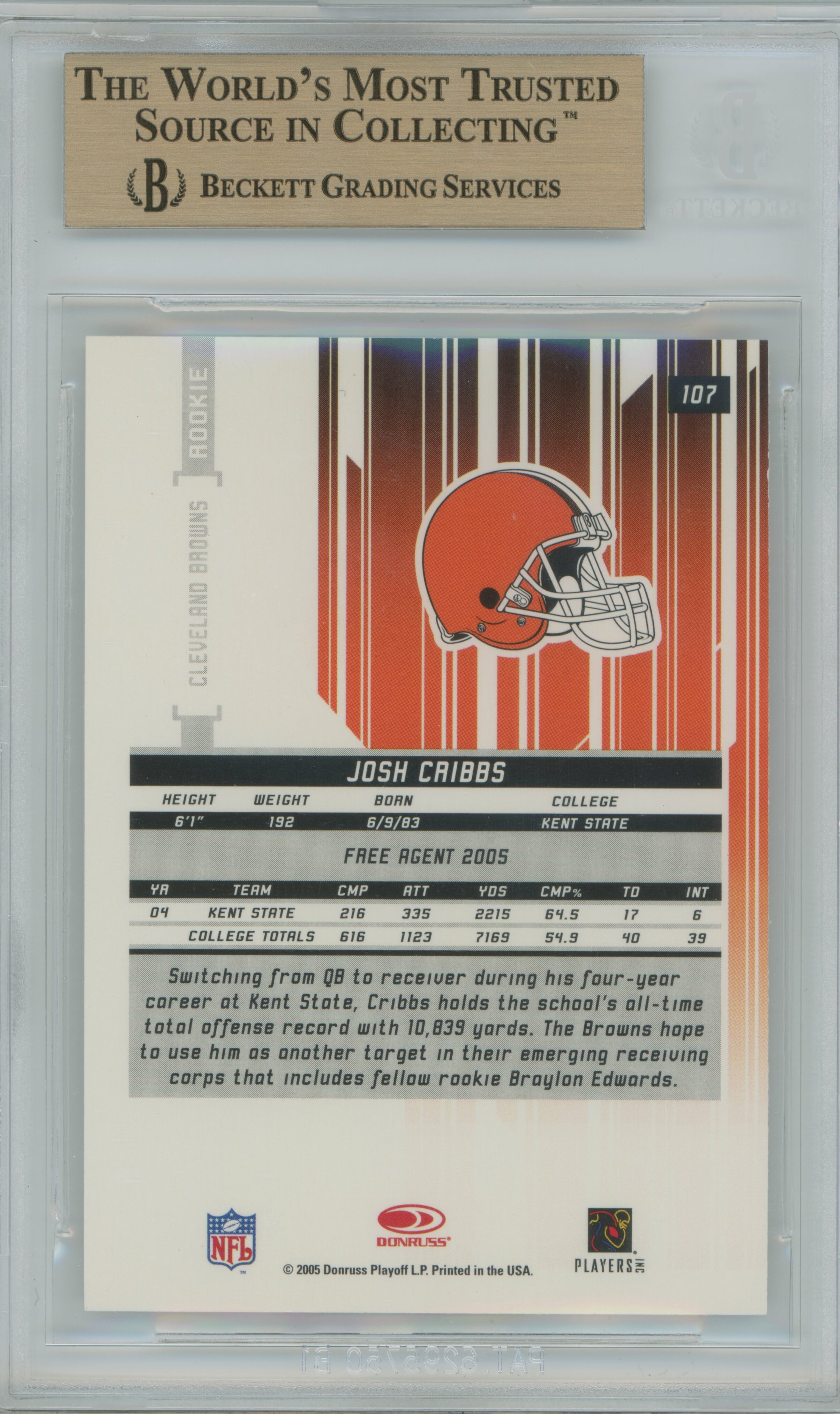 2005 Leaf Rookies & Stars Josh Cribbs BGS 9.5