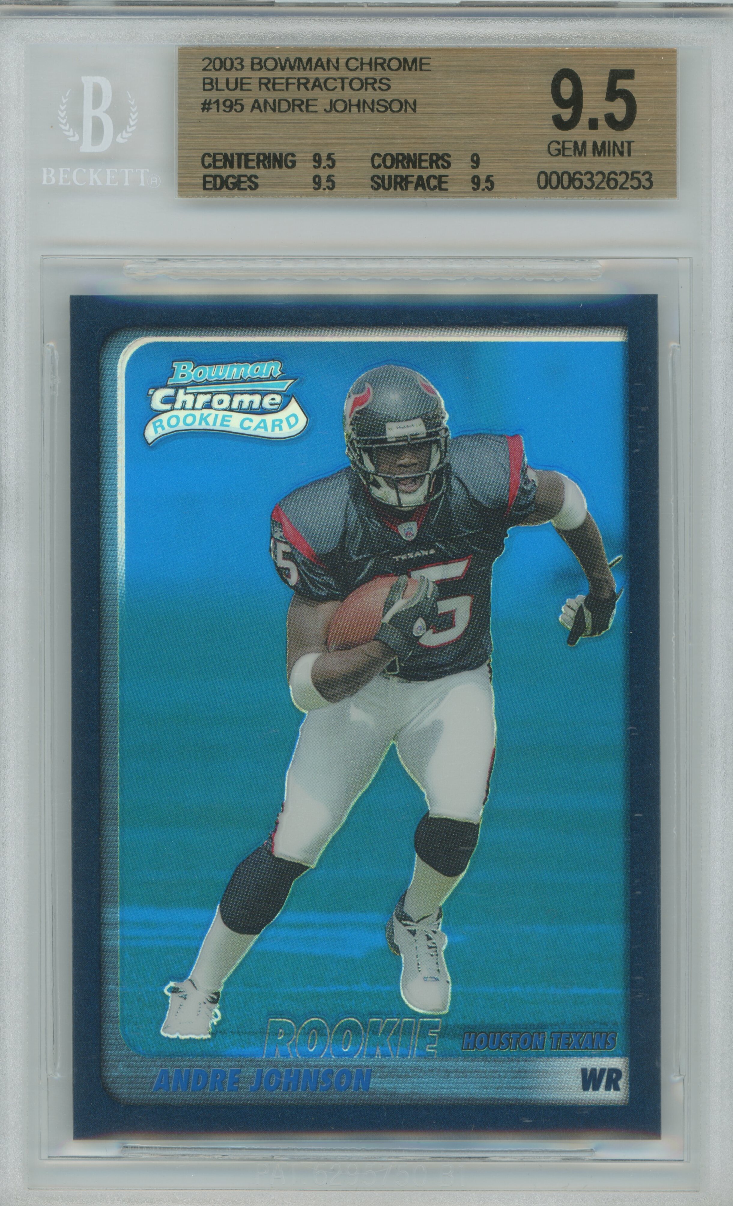 2003 Bowman Chrome Blue Refractor RC Andre Johnson BGS 9.5