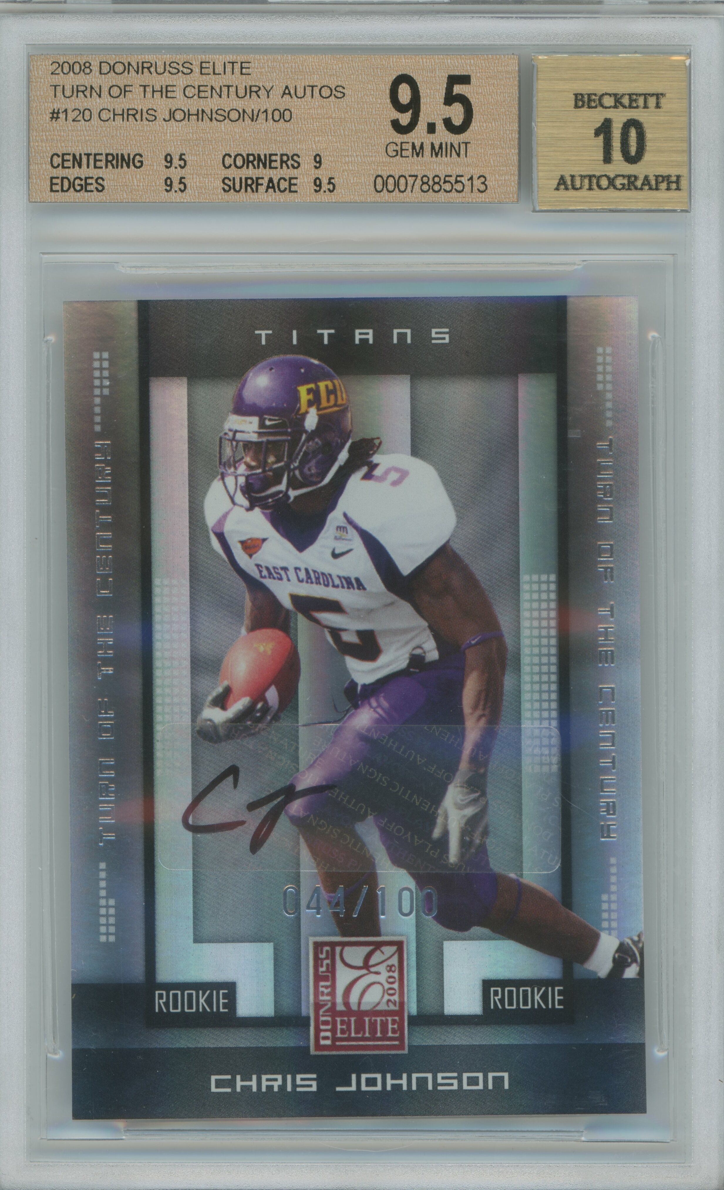 2008 Elite Turn of the Century Auto RC Chris Johnson BGS 9.5