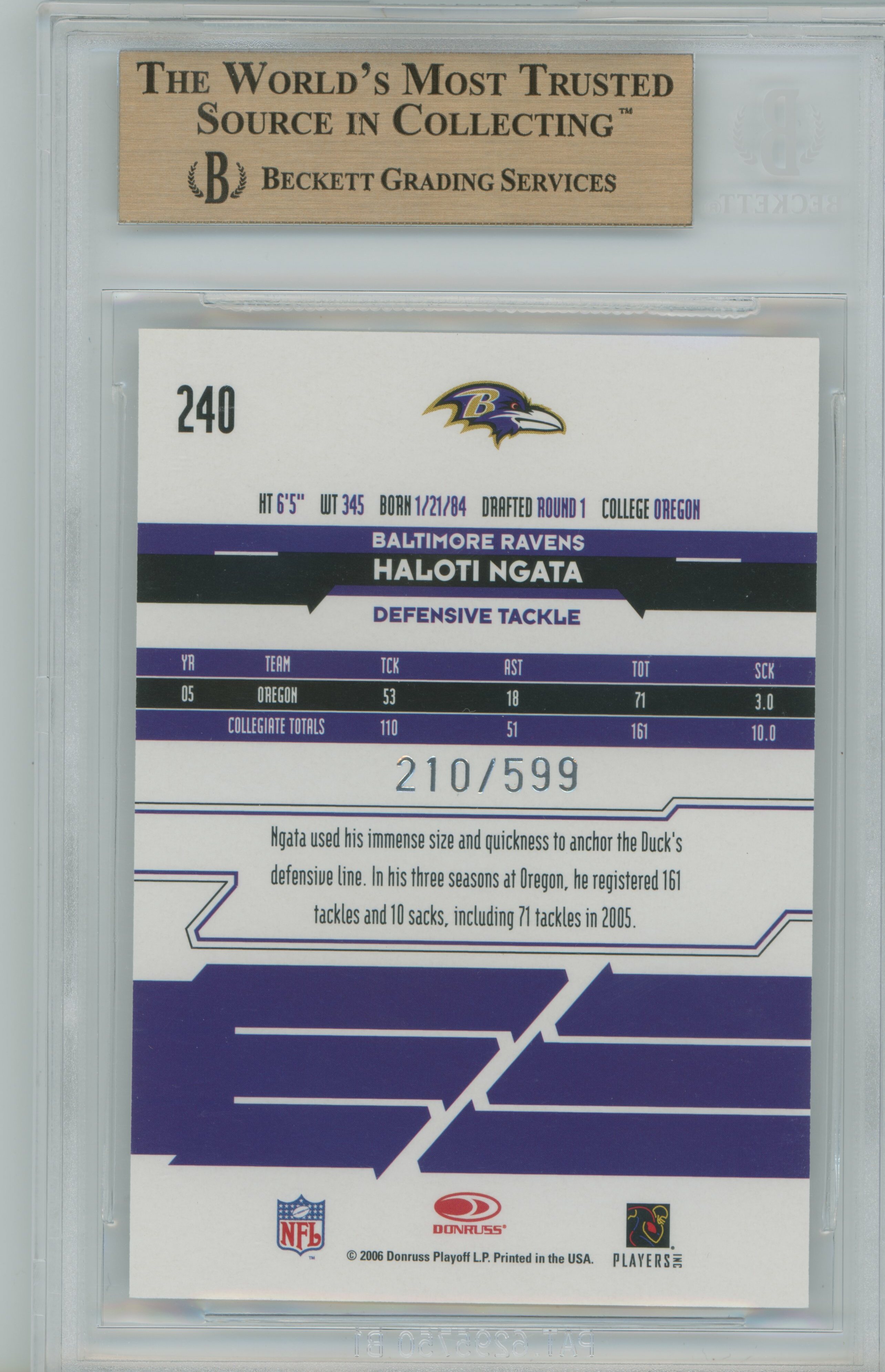 2006 Rookies & Stars RC Haloti Ngata BGS 9.5