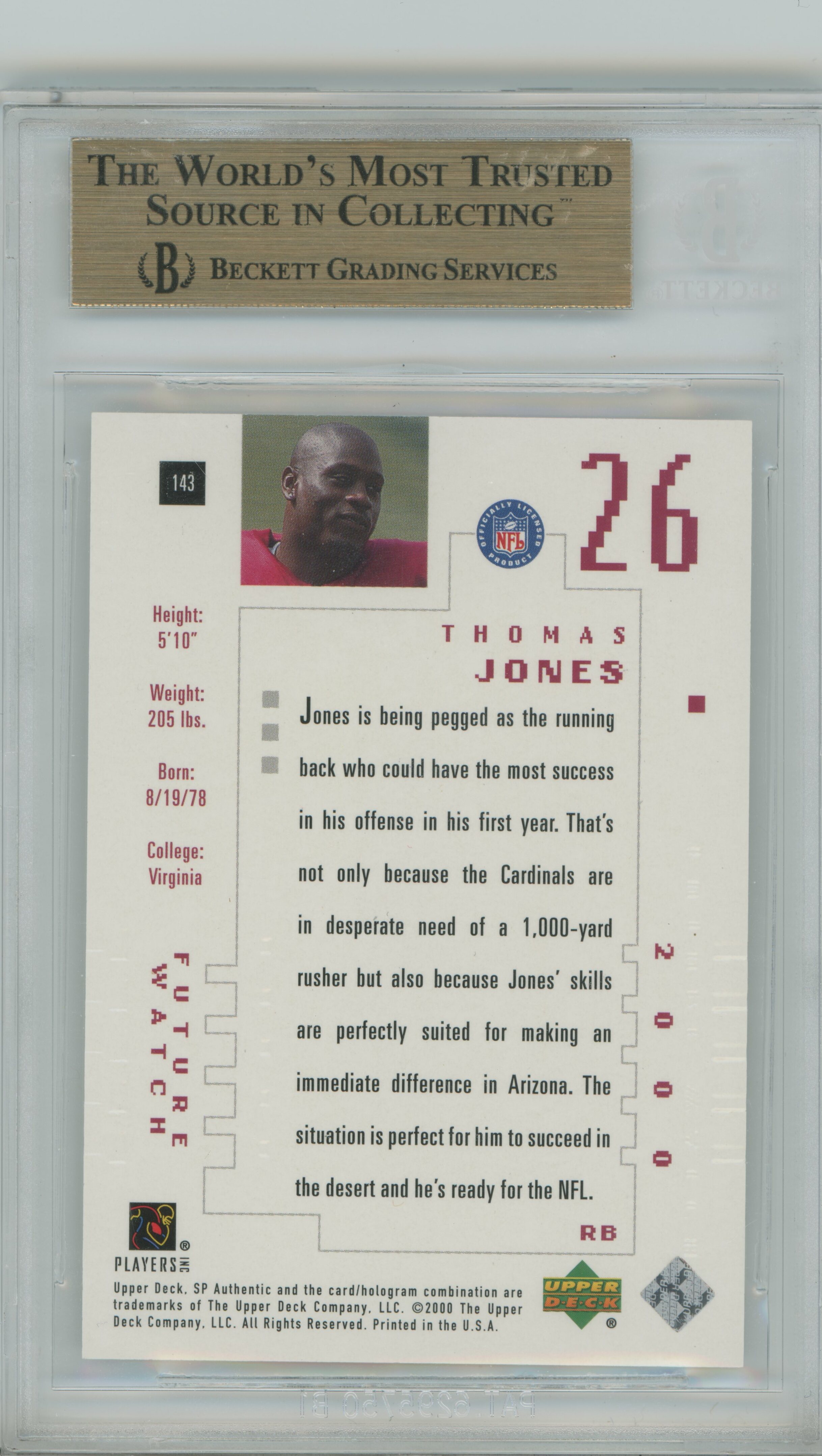 2000 SP Authentic Thomas Jones BGS 9.5