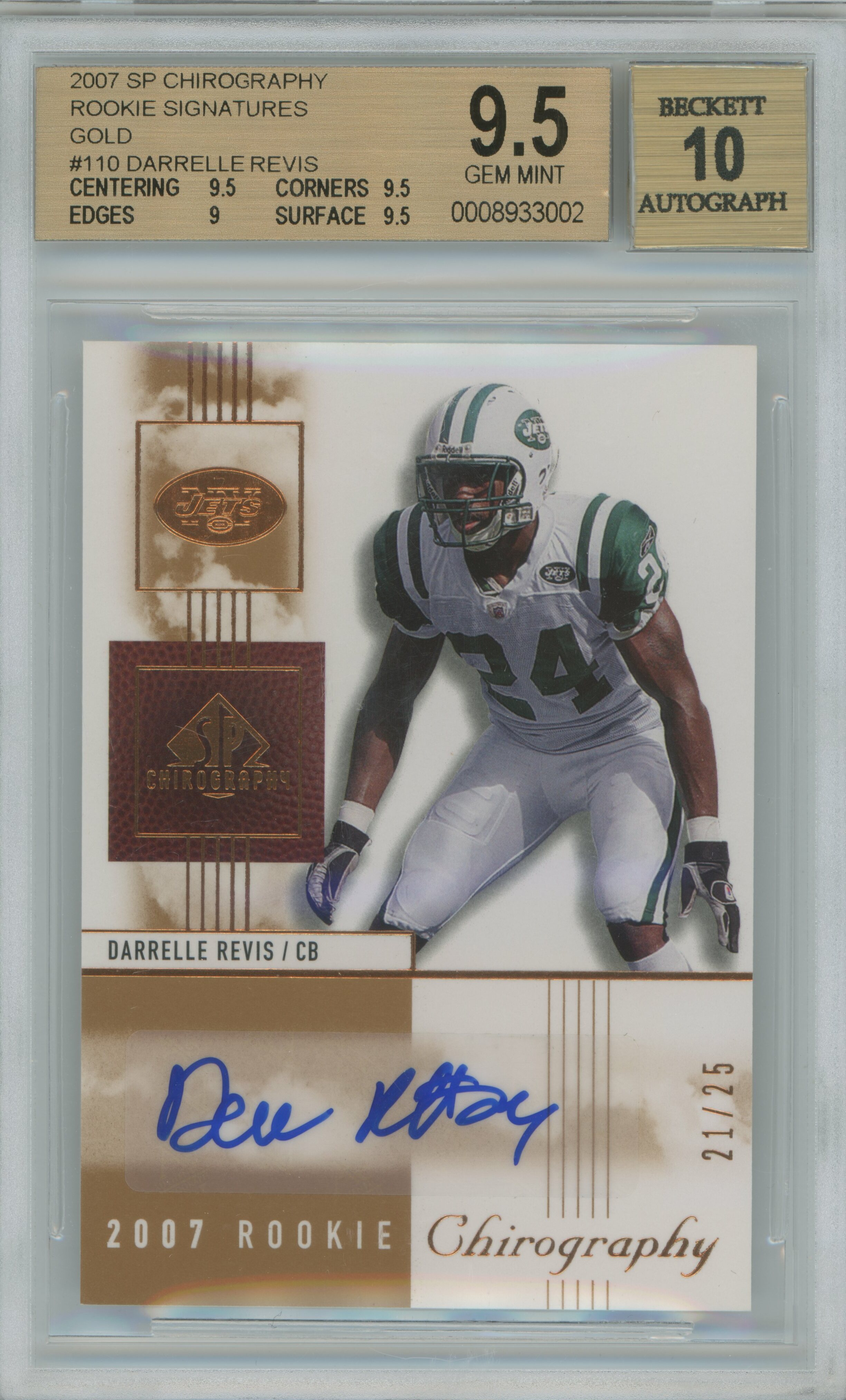 2007 SP Chirography Rookie Signatures Gold Auto Darrelle Revis BGS 9.5