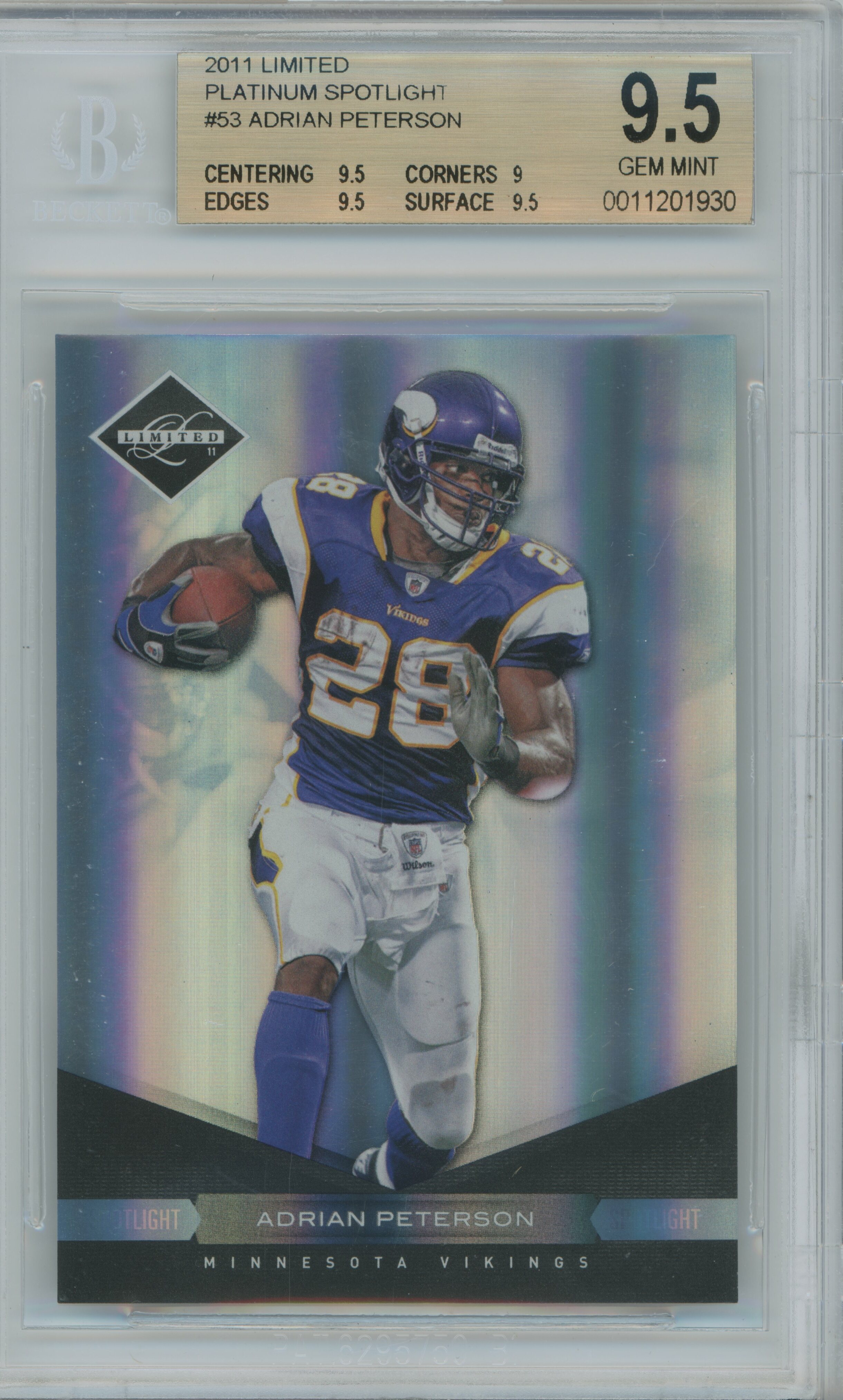 2011 Limited Platinum Spotlight 1/1 Adrian Peterson BGS 9.5