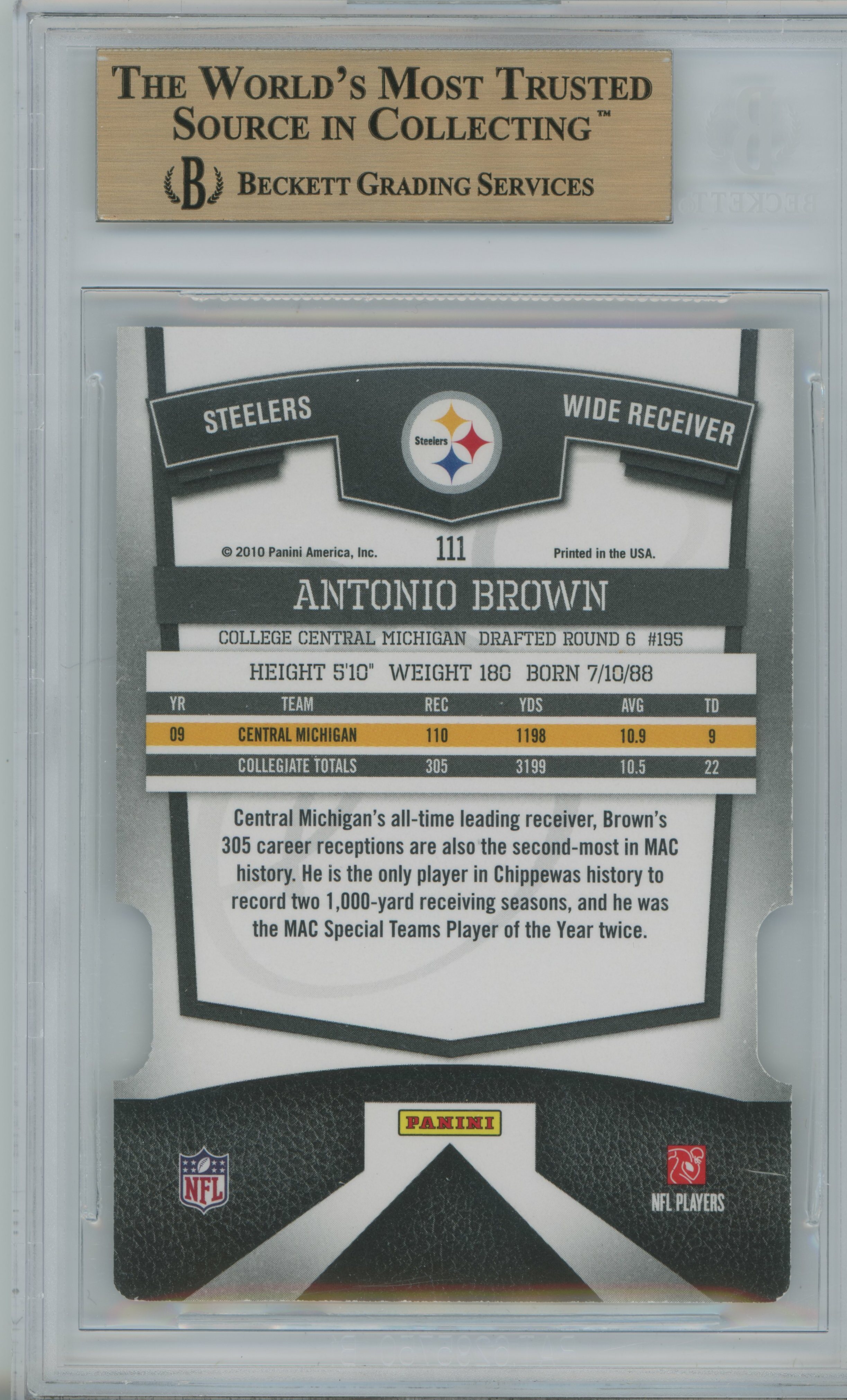 2010 Elite Status Black RC /24 Antonio Brown BGS 9.5