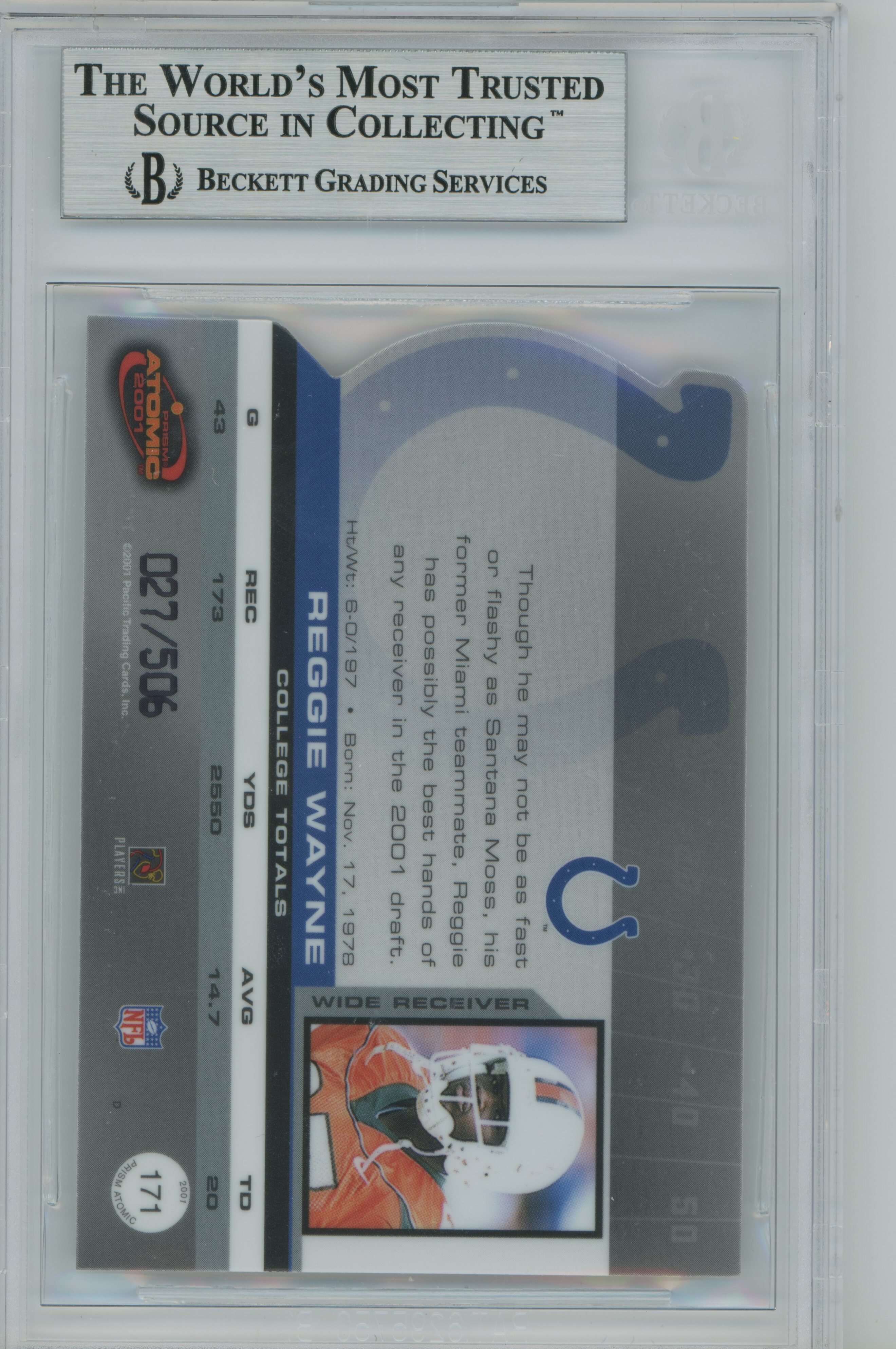 2001 Prism Atomic RC Reggie Wayne BGS 9