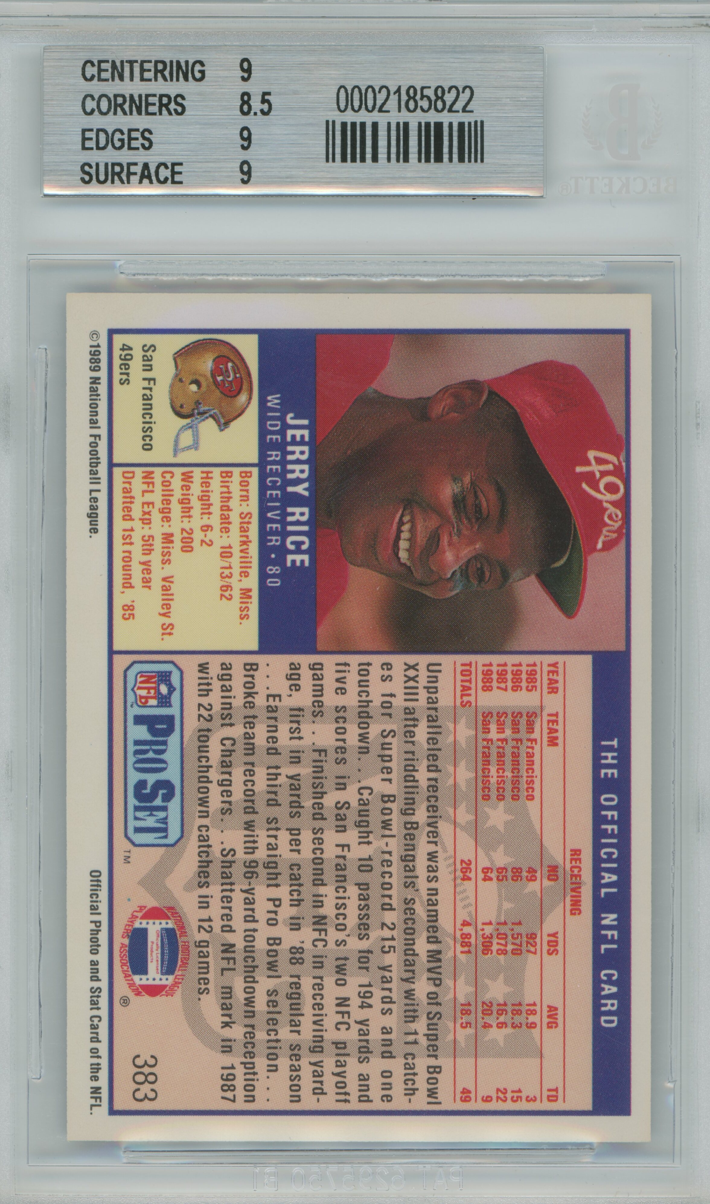 1989 Pro Set Jerry Rice BGS 9