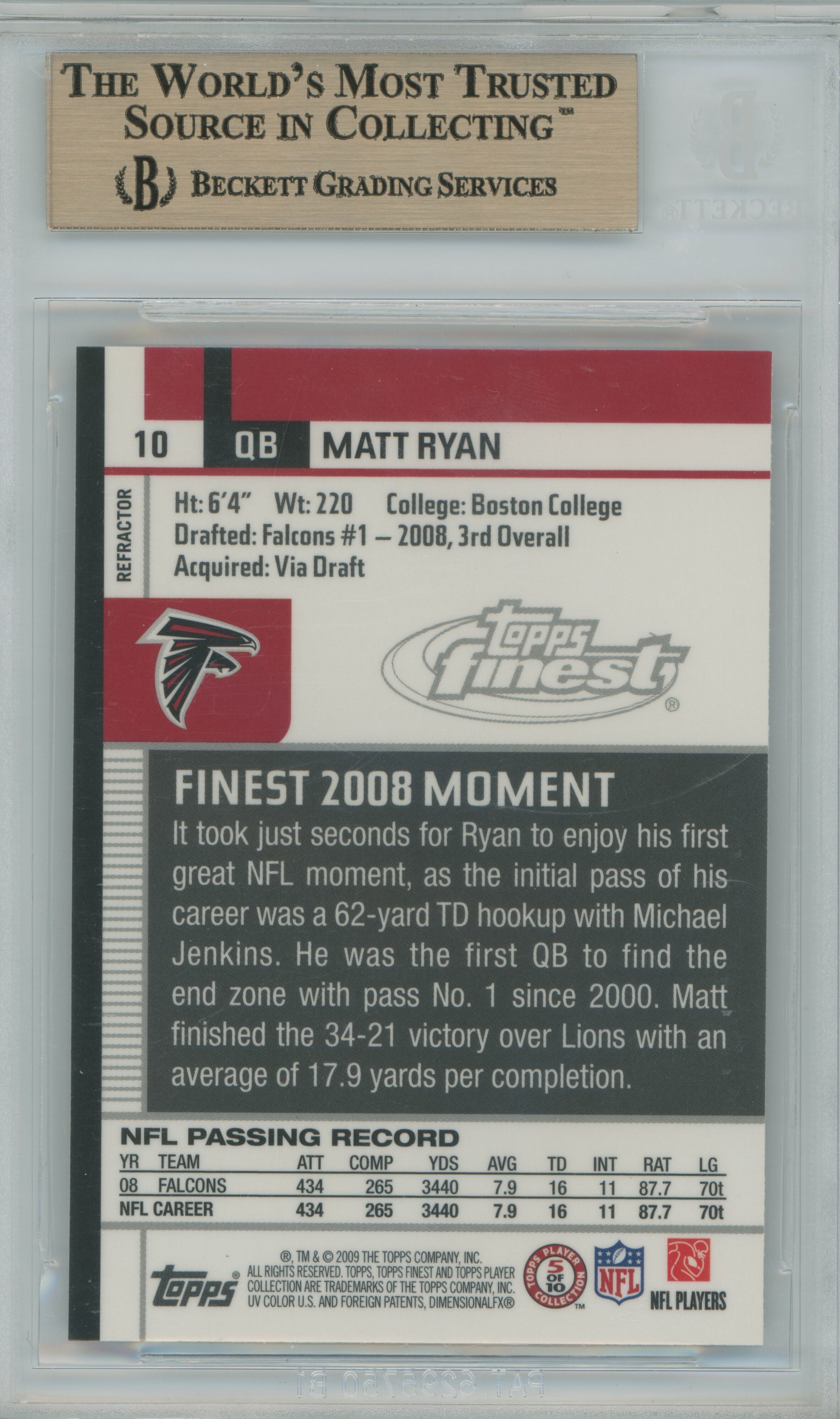 2009 Finest Refractor Matt Ryan BGS 9.5