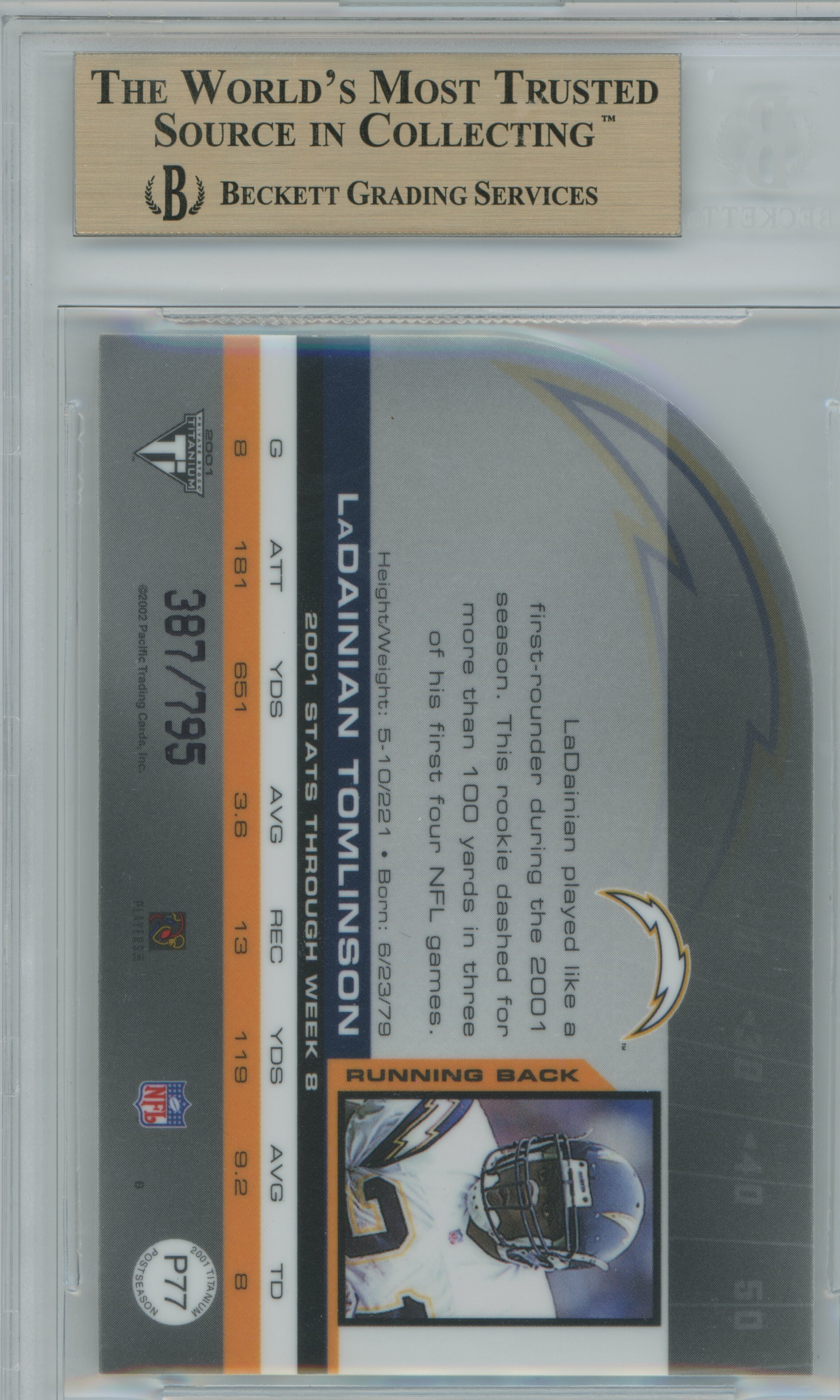 2001 Titanium Post Season RC LaDainian Tomlinson BGS 9.5