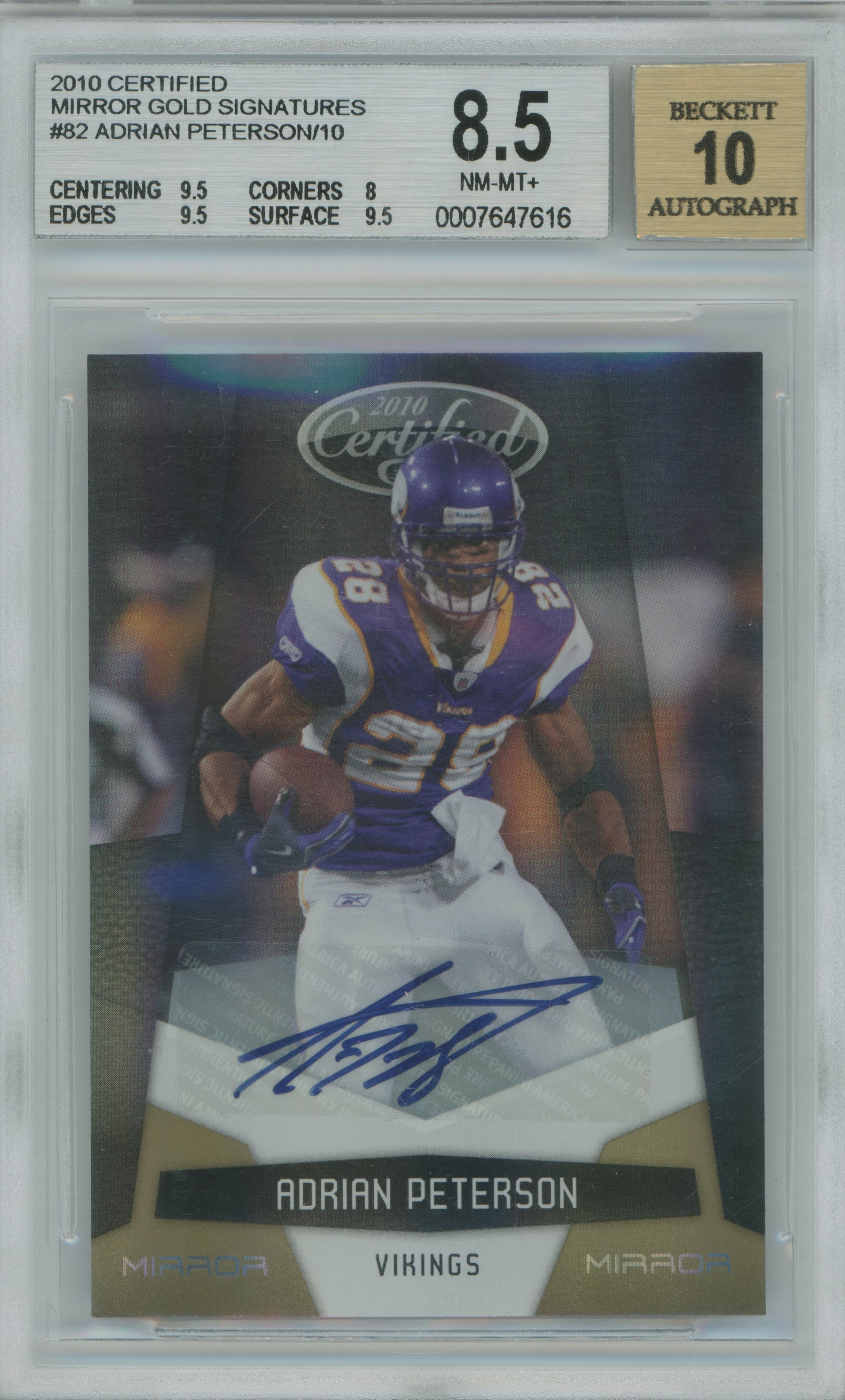 2010 Certified Mirror Gold Signatures Auto Adrian Peterson BGS 9