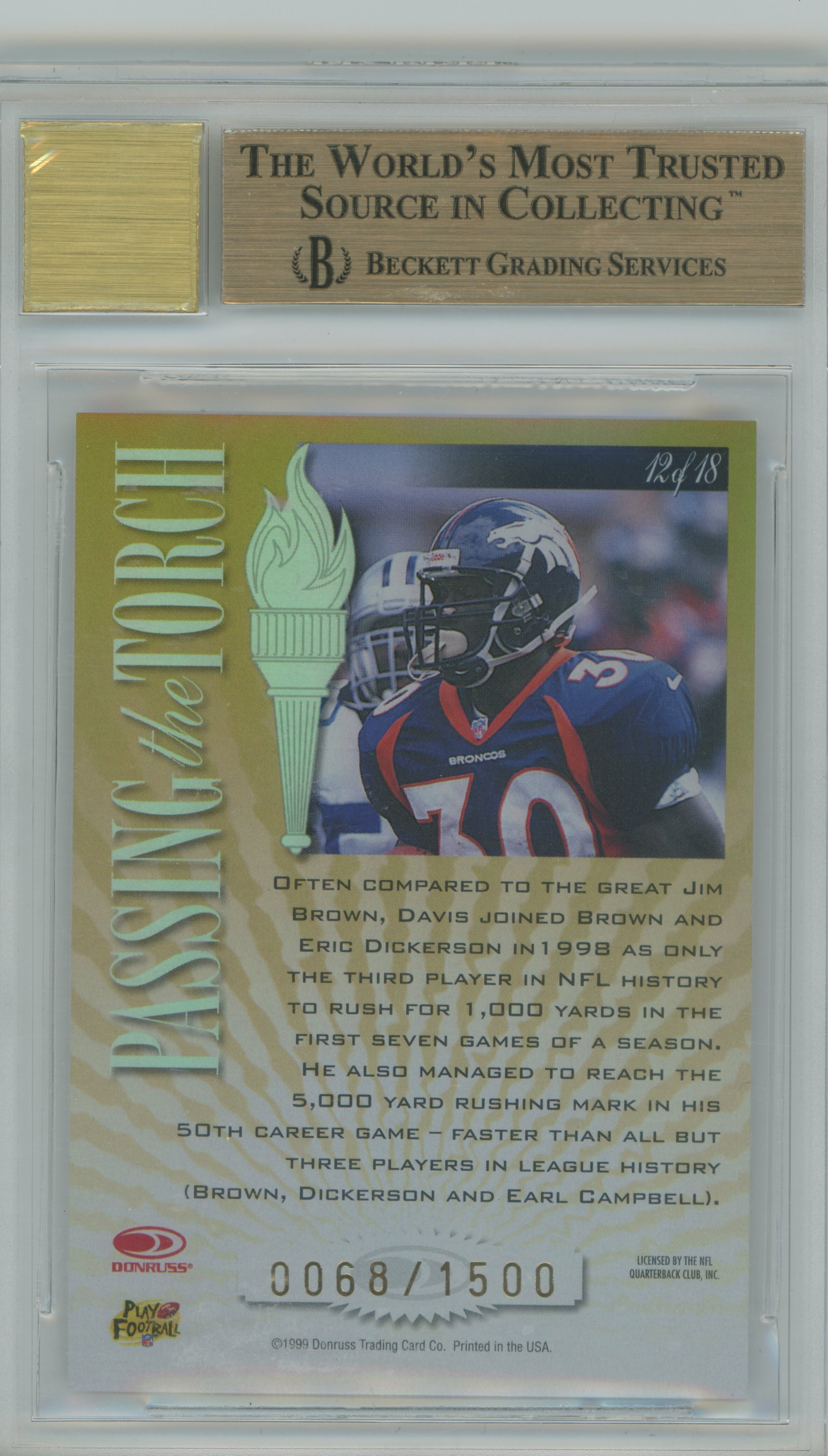 1999 Elite Passing the Torch Auto Terrell Davis BGS 9.5