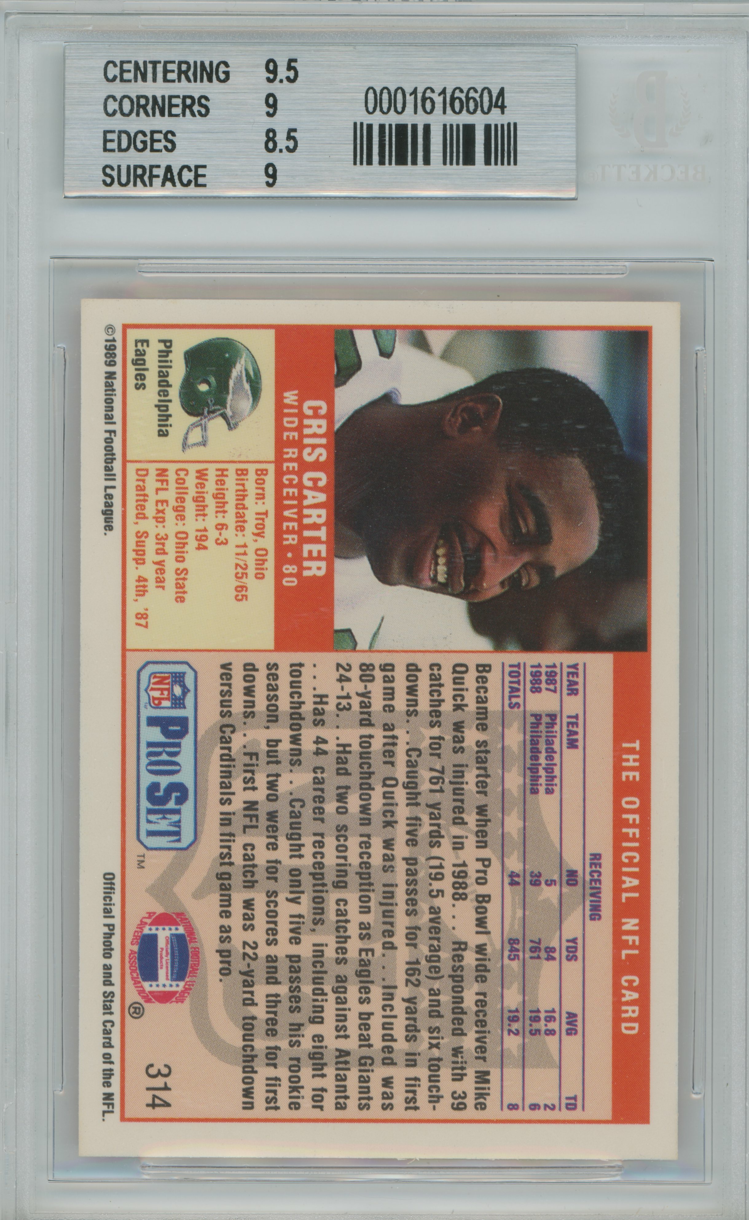 1989 Pro Set RC Cris Carter BGS 9