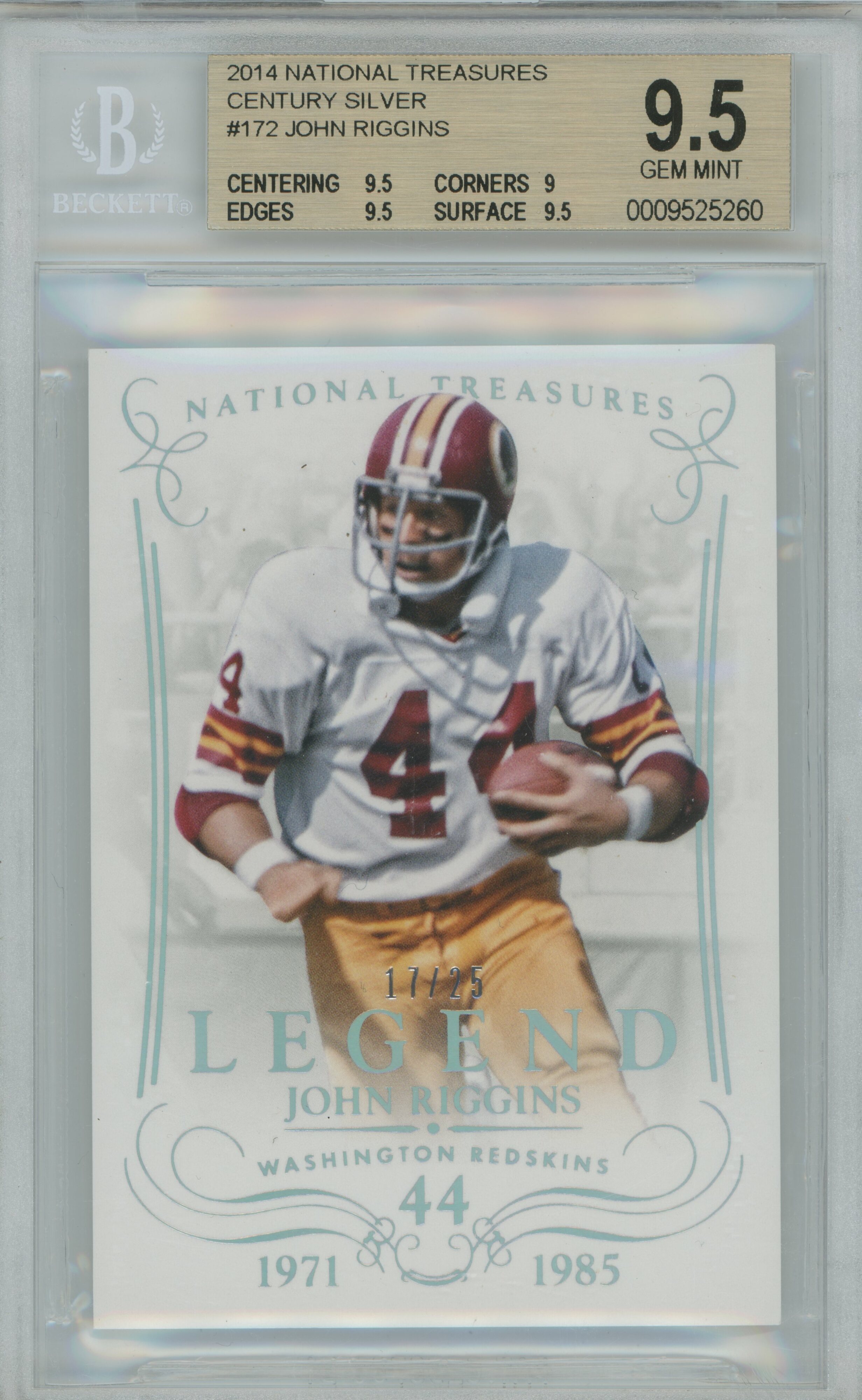 2014 National Treasures Century Silver John Riggins BGS 9.5