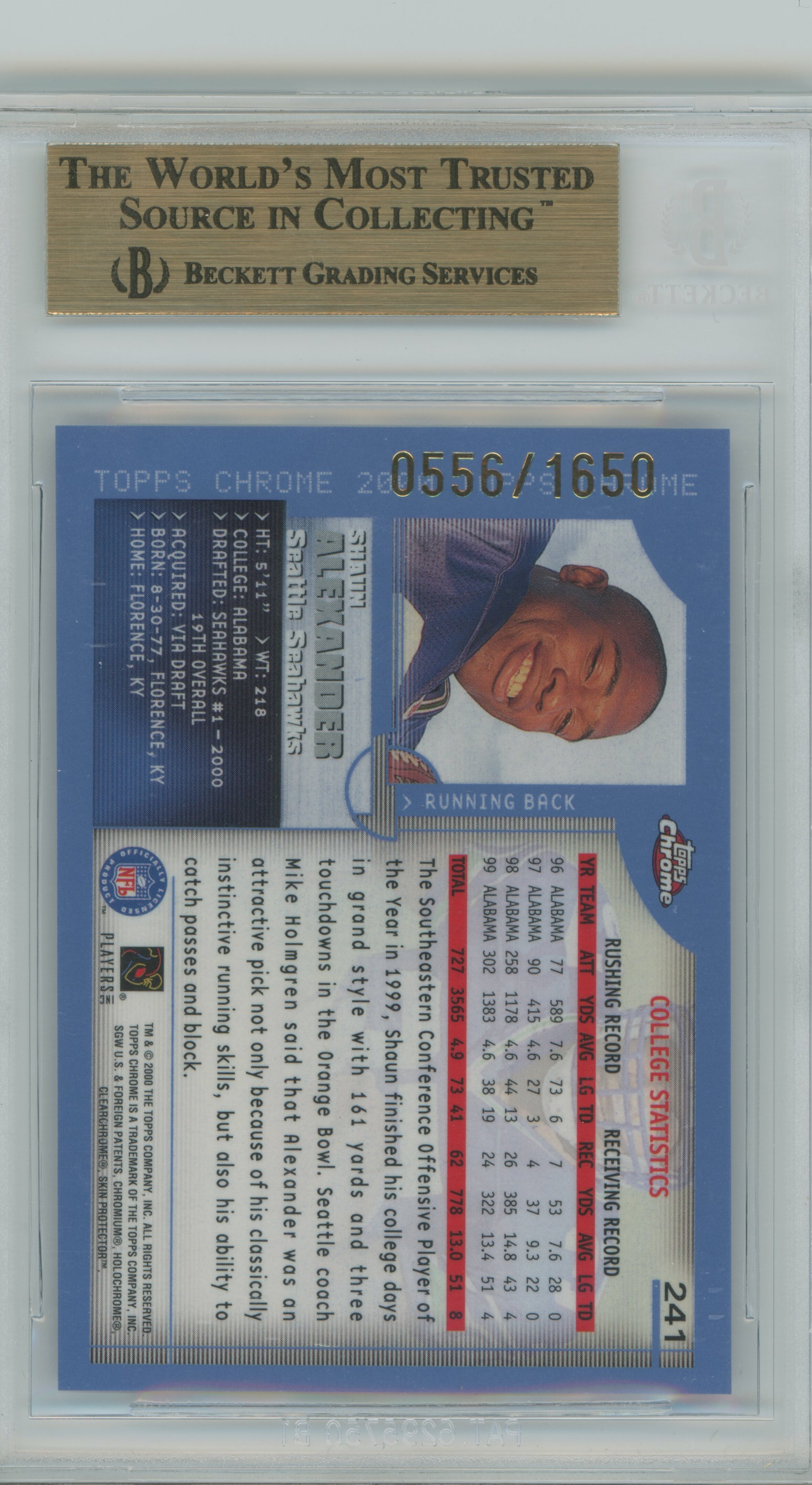 2000 Topps Chrome Shaun Alexander BGS 9.5