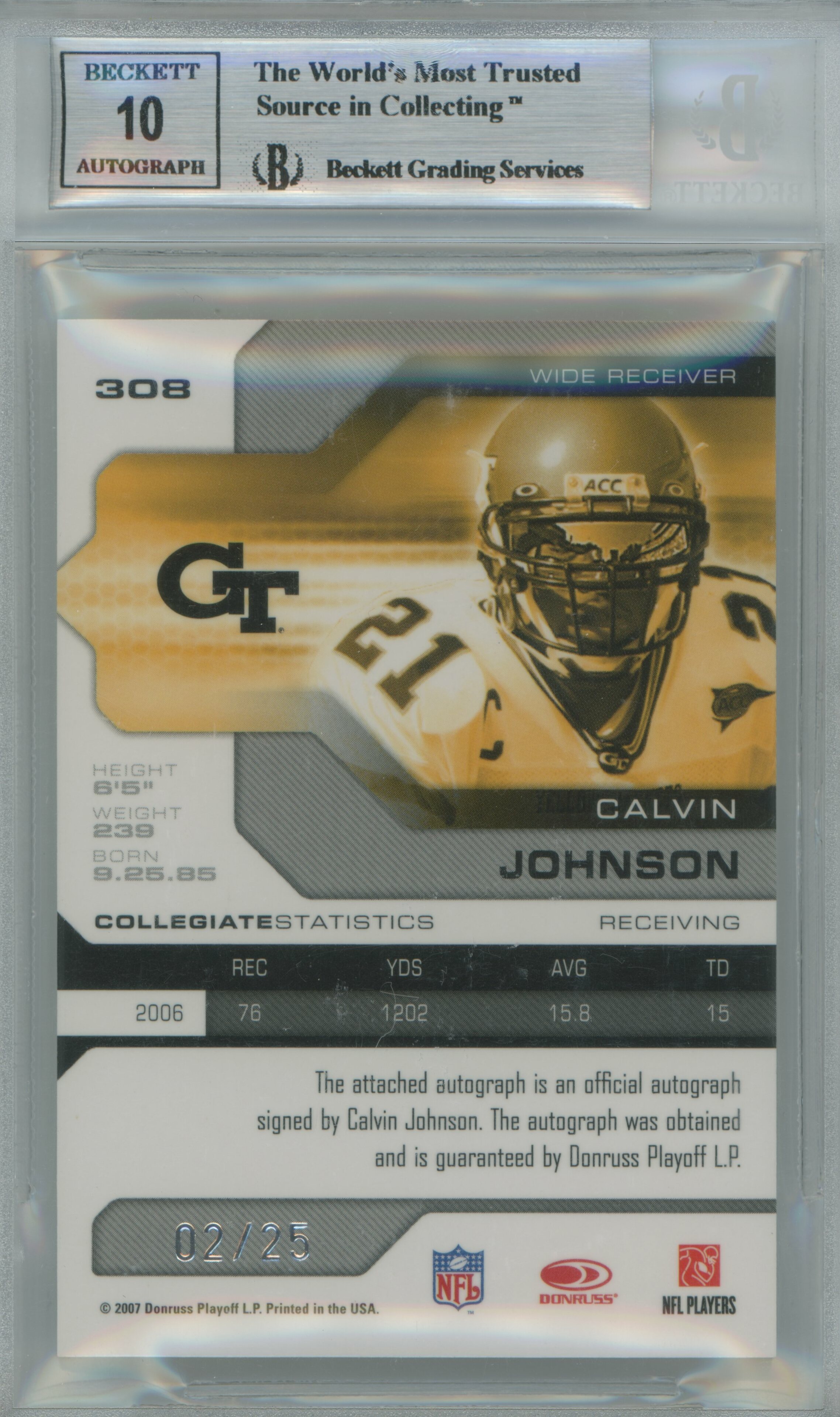 2007 Limited College Phenoms Auto RC Calvin Johnson BGS 8.5