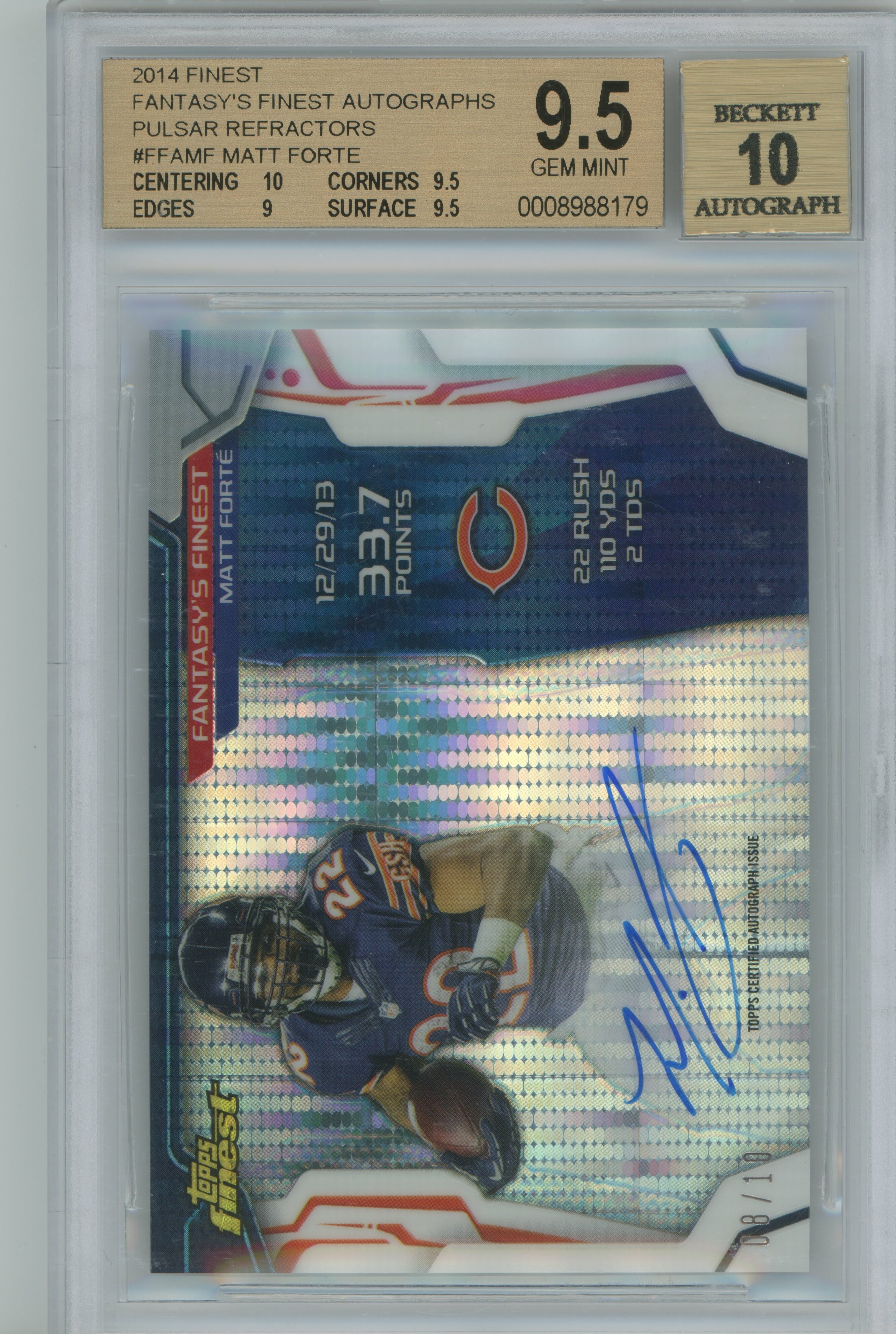 2014 Finest Fantasy's Finest Pulsar Refractor Auto Matt Forte BGS 9.5