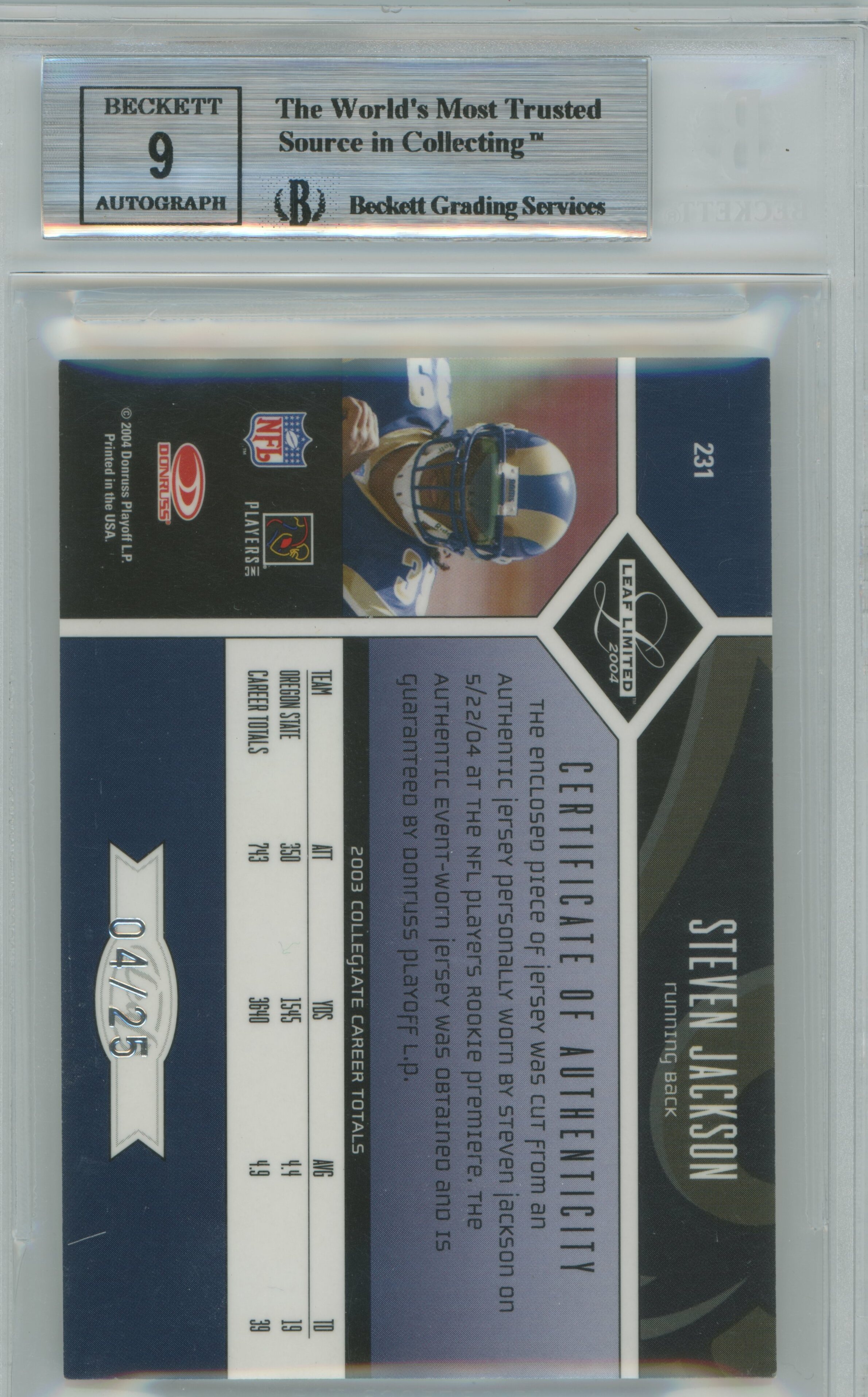 2004 Limited Bronze Spotlight RPA Steven Jackson BGS 8.5