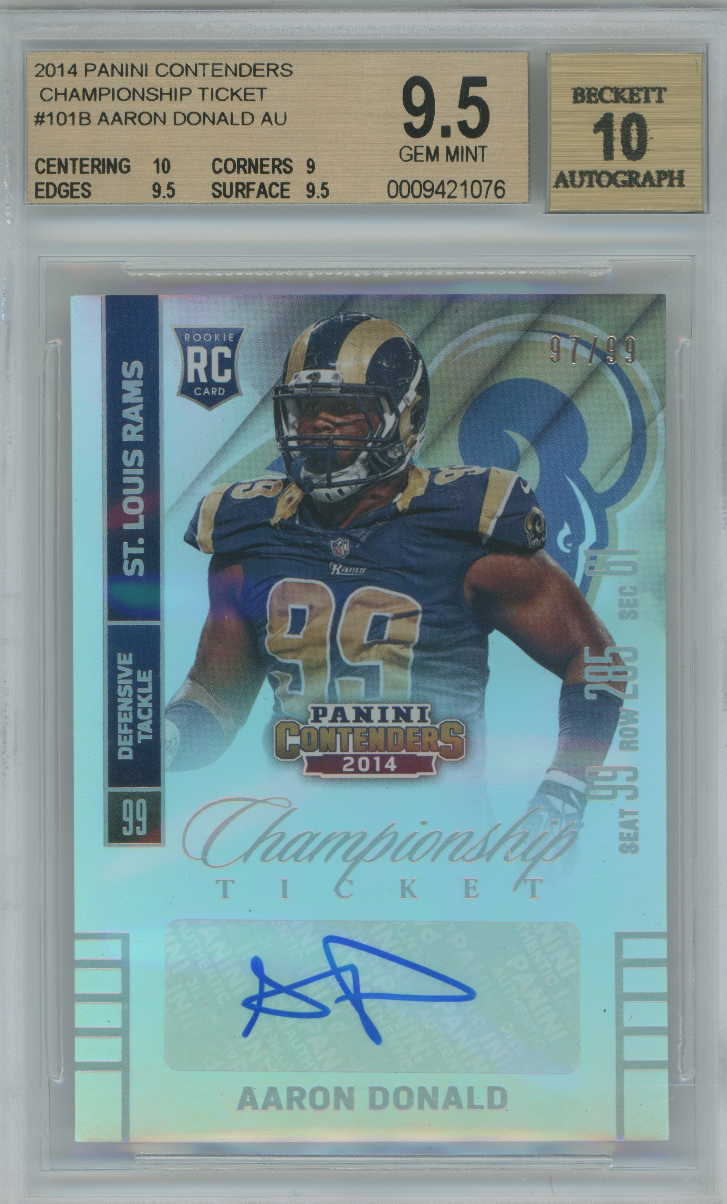 2014 Contenders Championship Ticket Auto RC Aaron Donald BGS 9.5