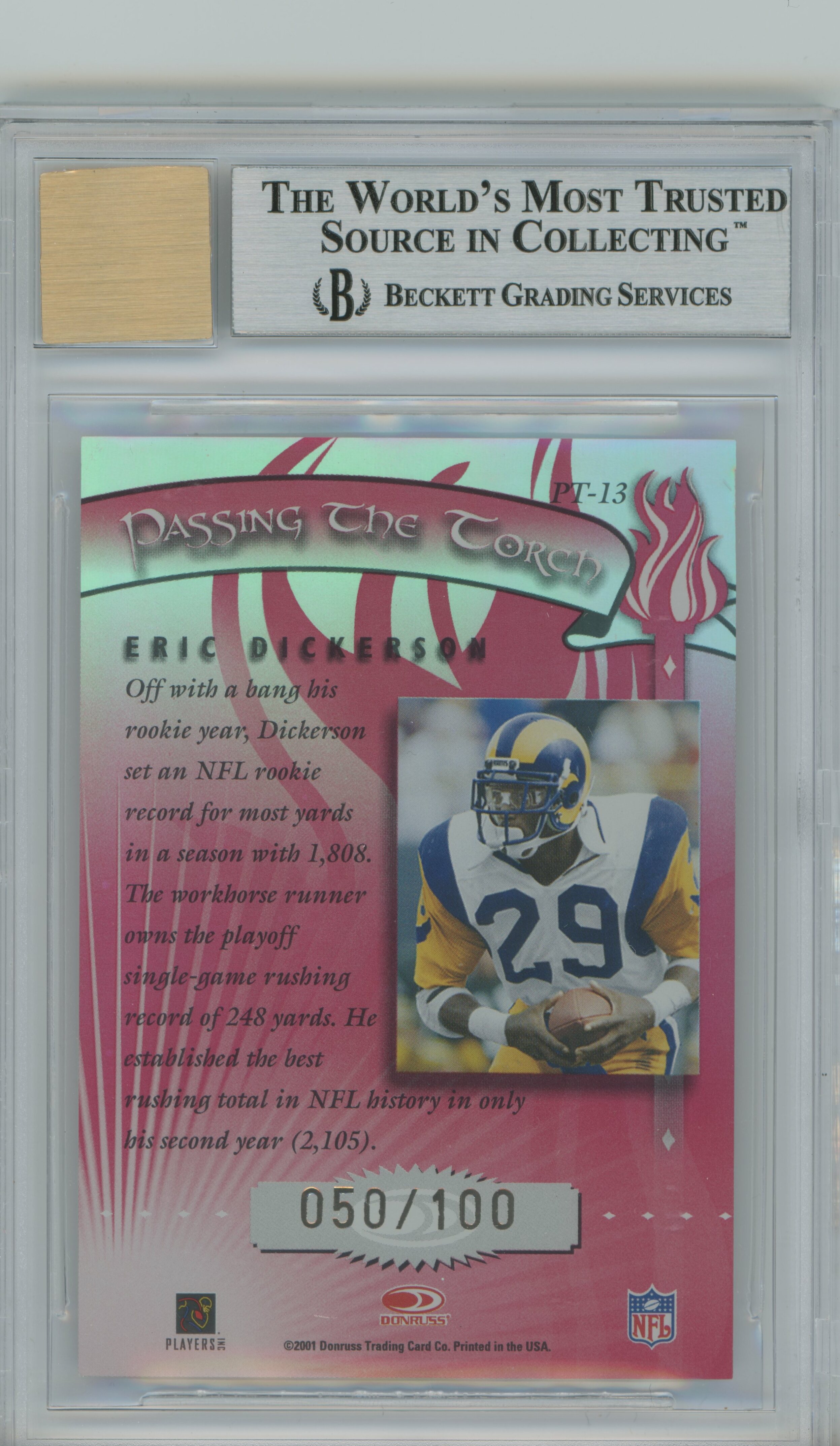 2001 Elite Passing the Torch Auto Eric Dickerson BGS 8.5