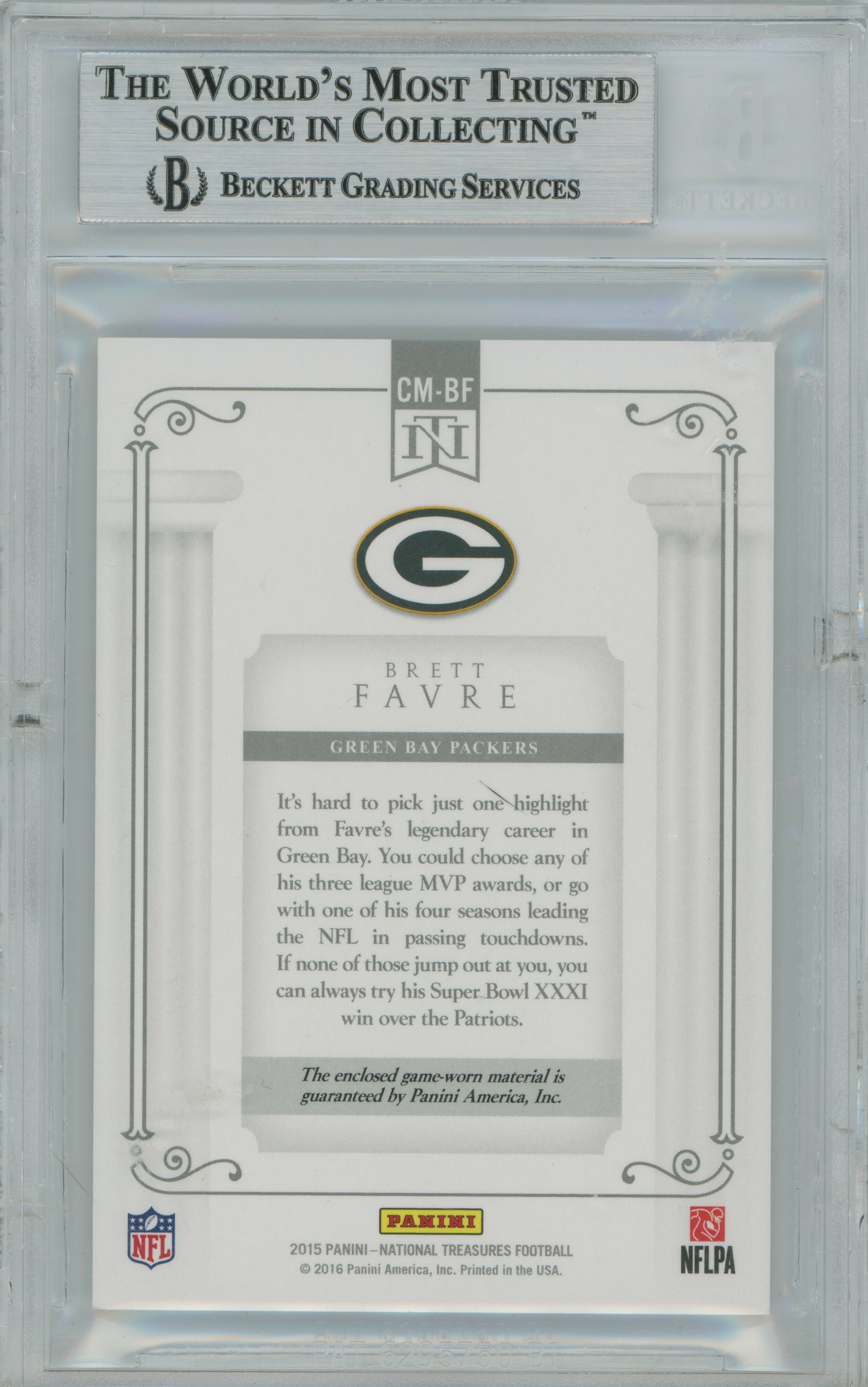 2015 National Treasures Century Materials Holo Silver Patch Brett Favre BGS 9