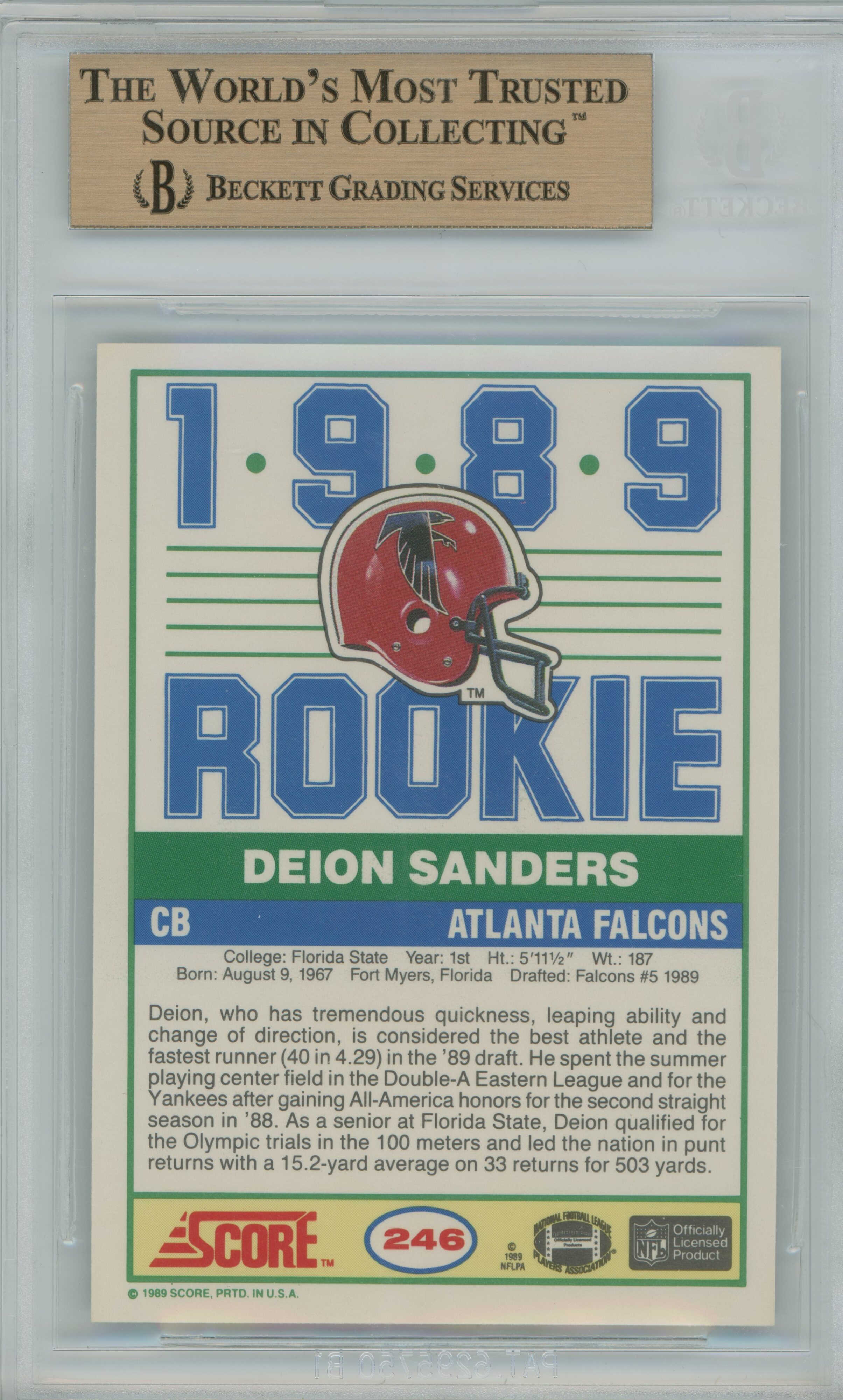 1989 Score RC Deion Sanders BGS 9.5